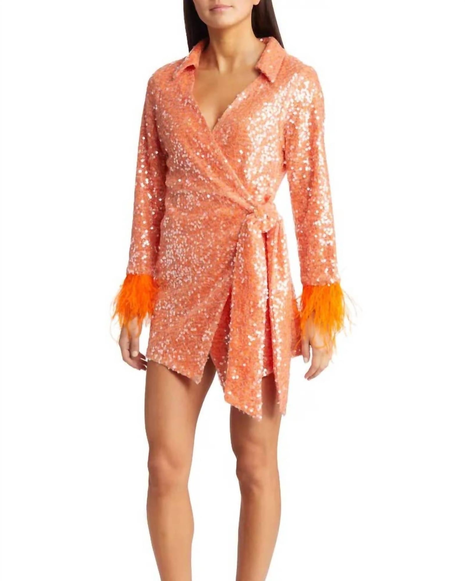 Fitz Sequin Wrap Mini Dress In Orange | Orange