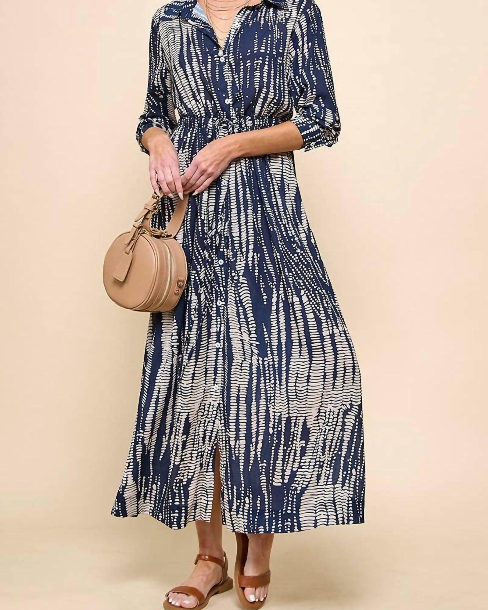 Tie Dye Maxi Dress In Navy/Taupe | Navy/Taupe