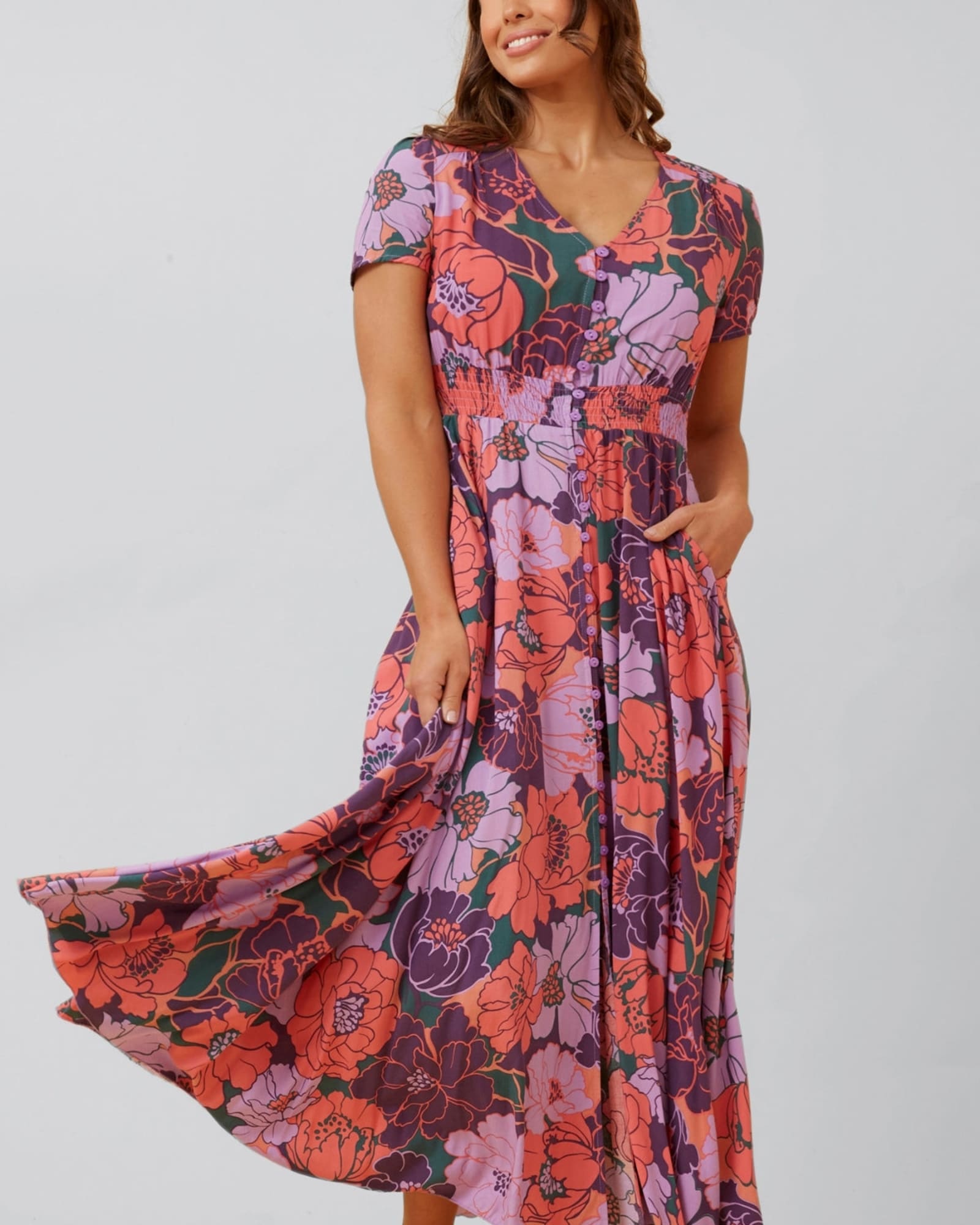 Christina Maxi Dress Fit & Flare Floral Print | Purple