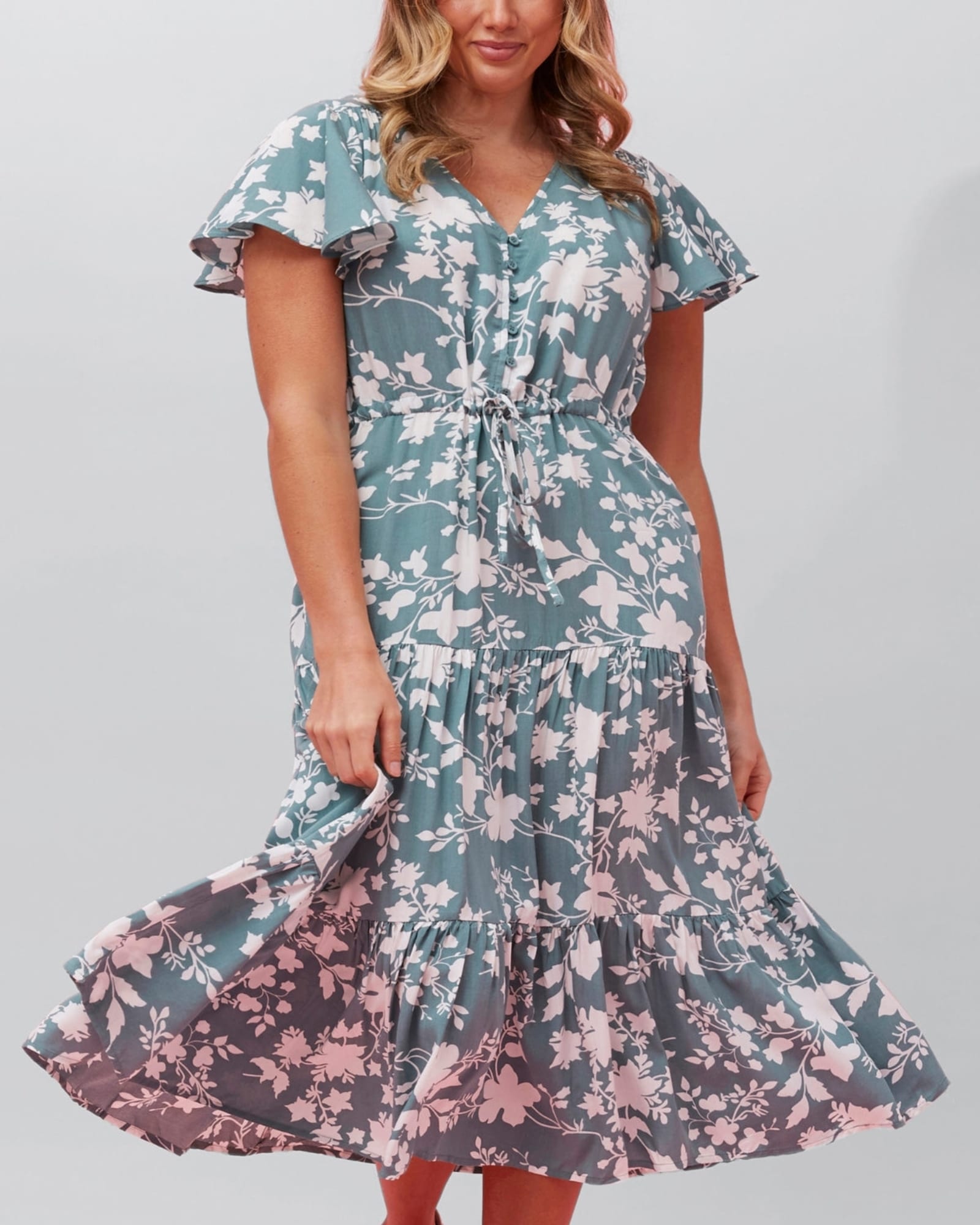 Agata Dress Fit & Flare Floral Tiered Green | Green