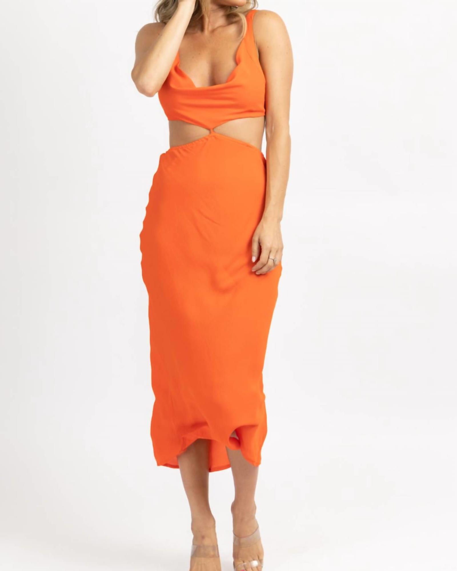 Back Tie Sleeveless Midi Dress In Orange | Orange