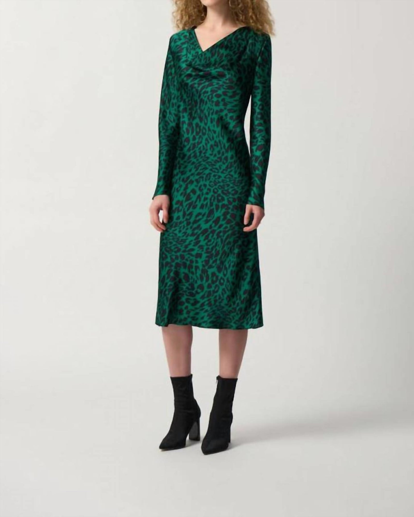 Animal Print Cowl Neck Midi Dress In Green/Blk | Green/Blk