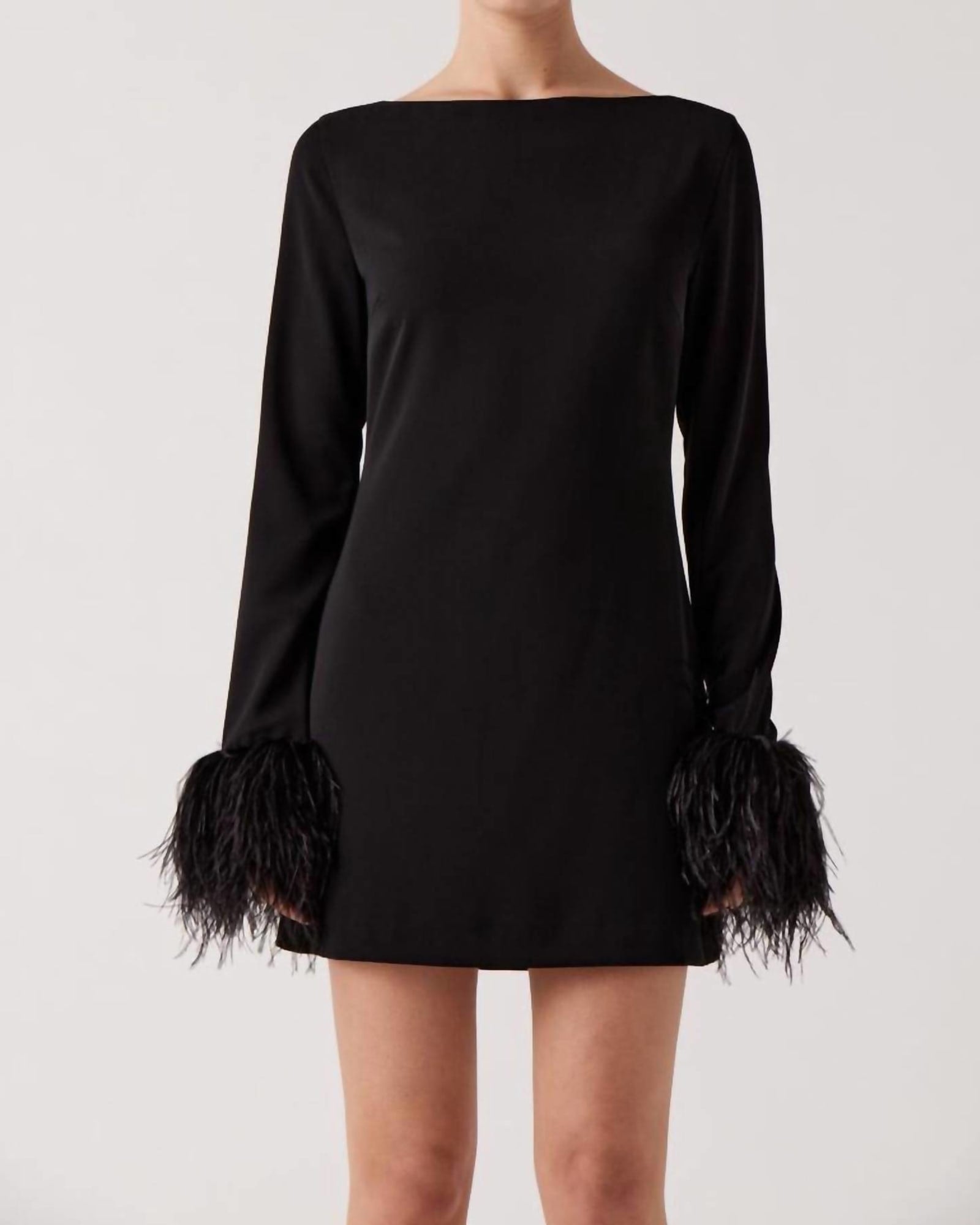 Arleth Feather Sleeve Mini Dress In Black | Black