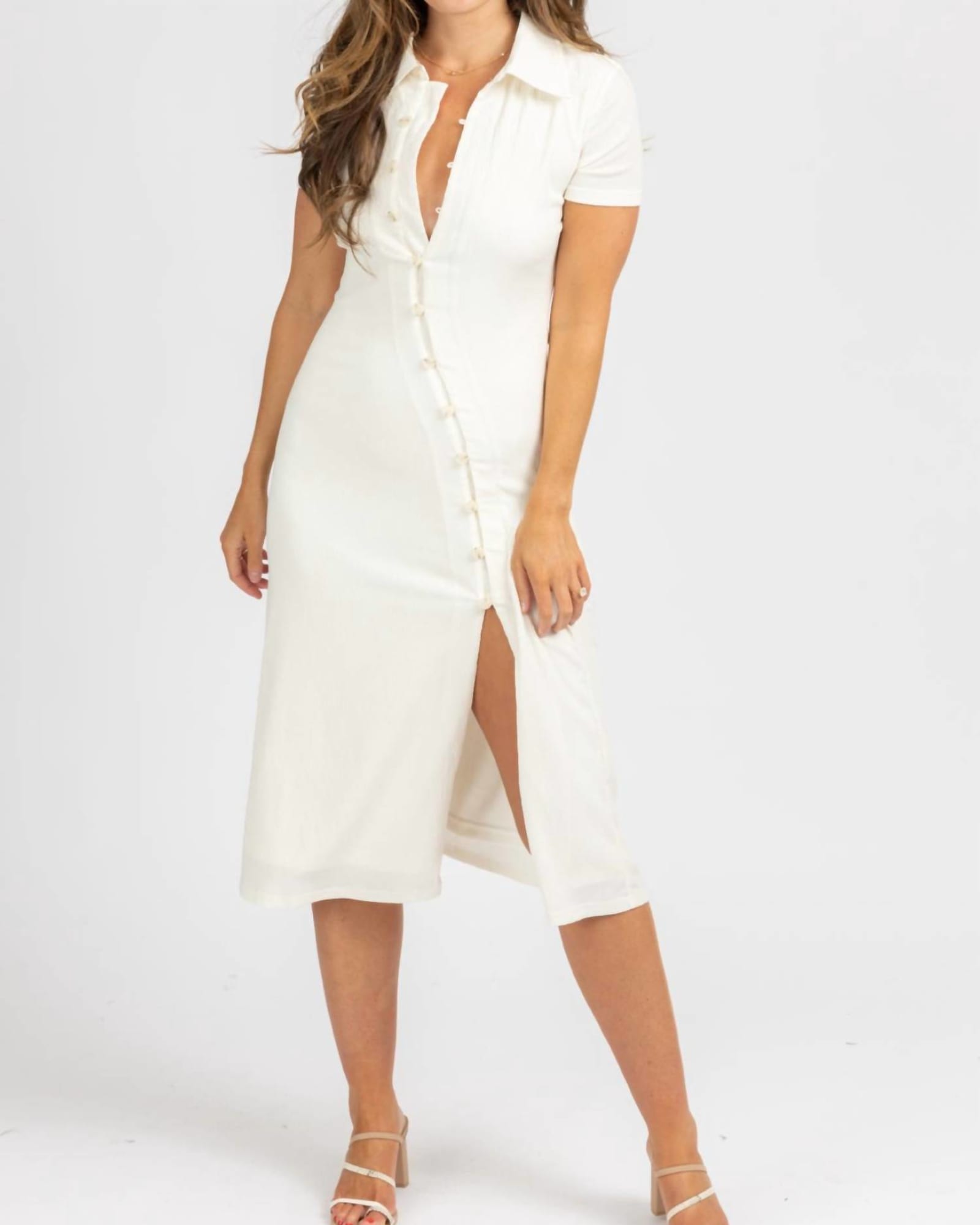 Asymmetrical Button Midi Dress In Ivory | Ivory