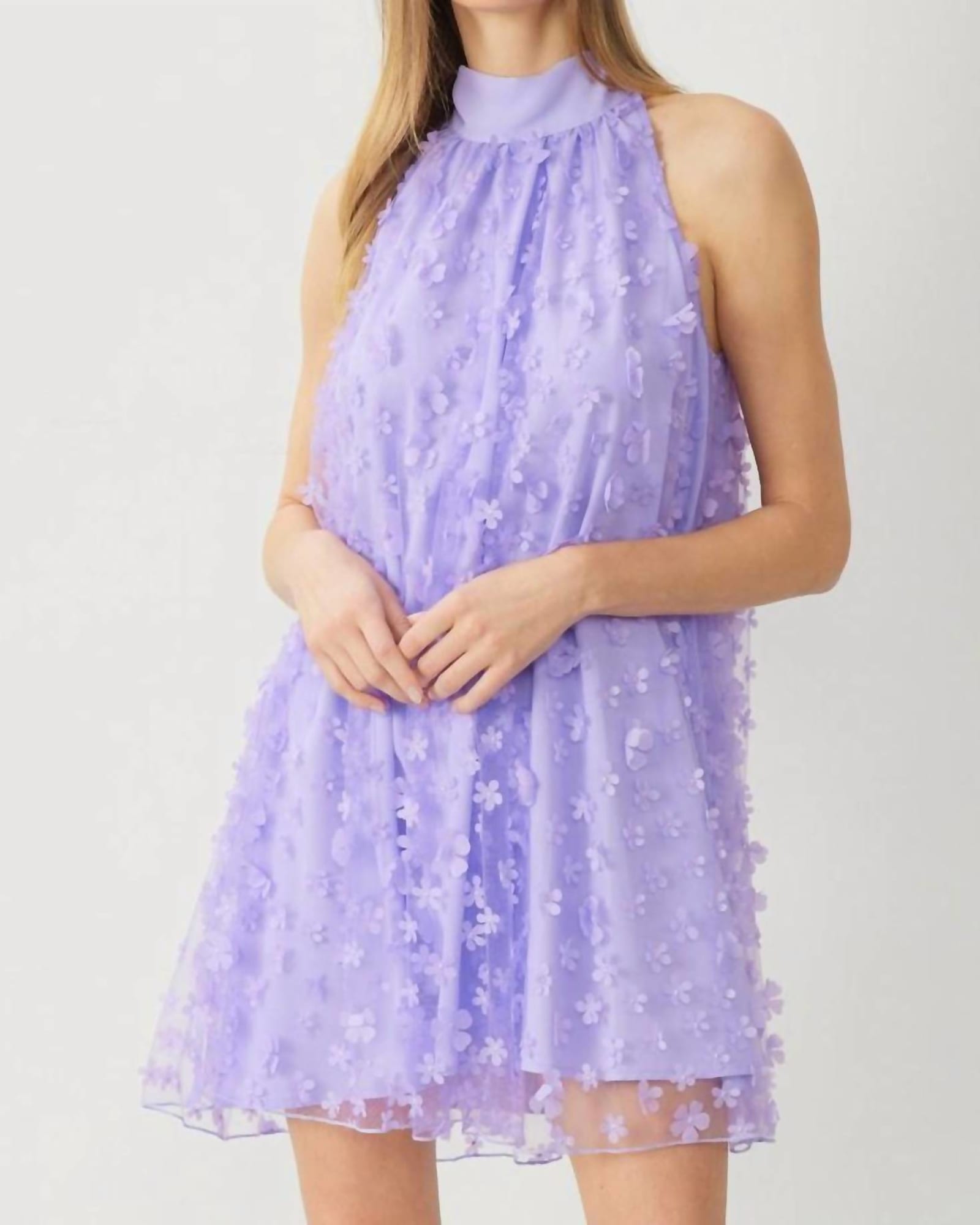 3D Floral Mini Dress In Lavender | Lavender