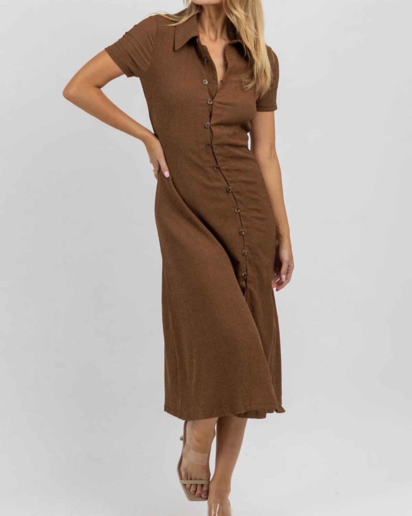 Asymmetrical Button Midi Dress In Brown | Brown