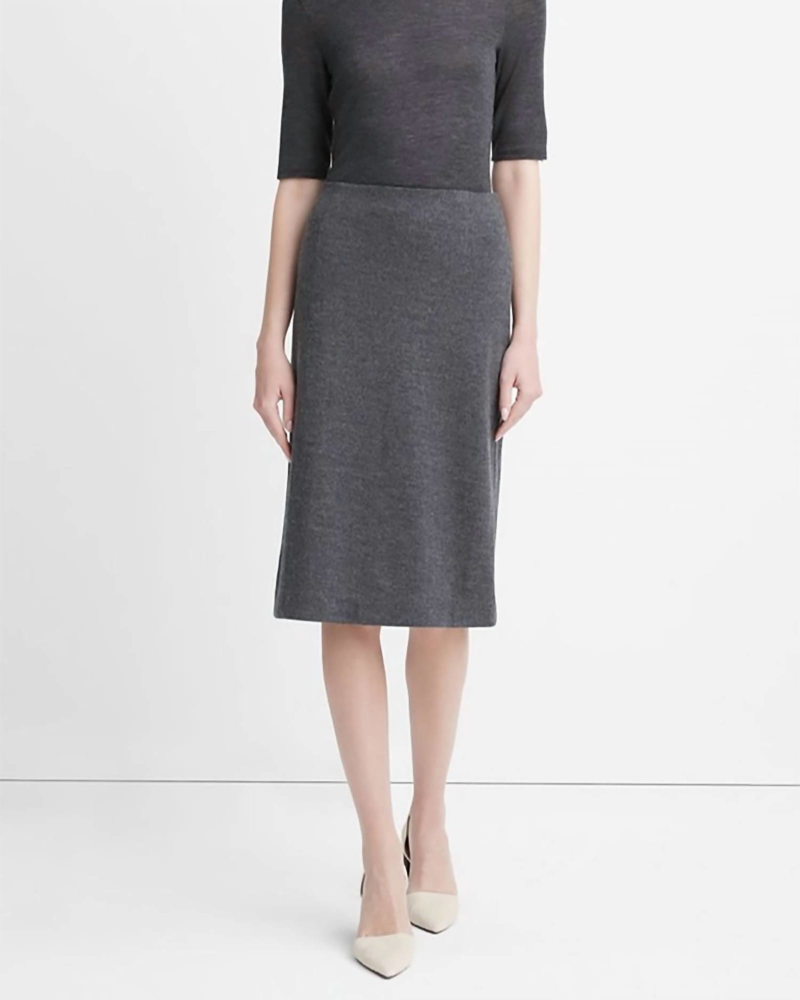 Cozy Wool Fitted Slip Skirt In Heather Charcoal | Heather Charcoal