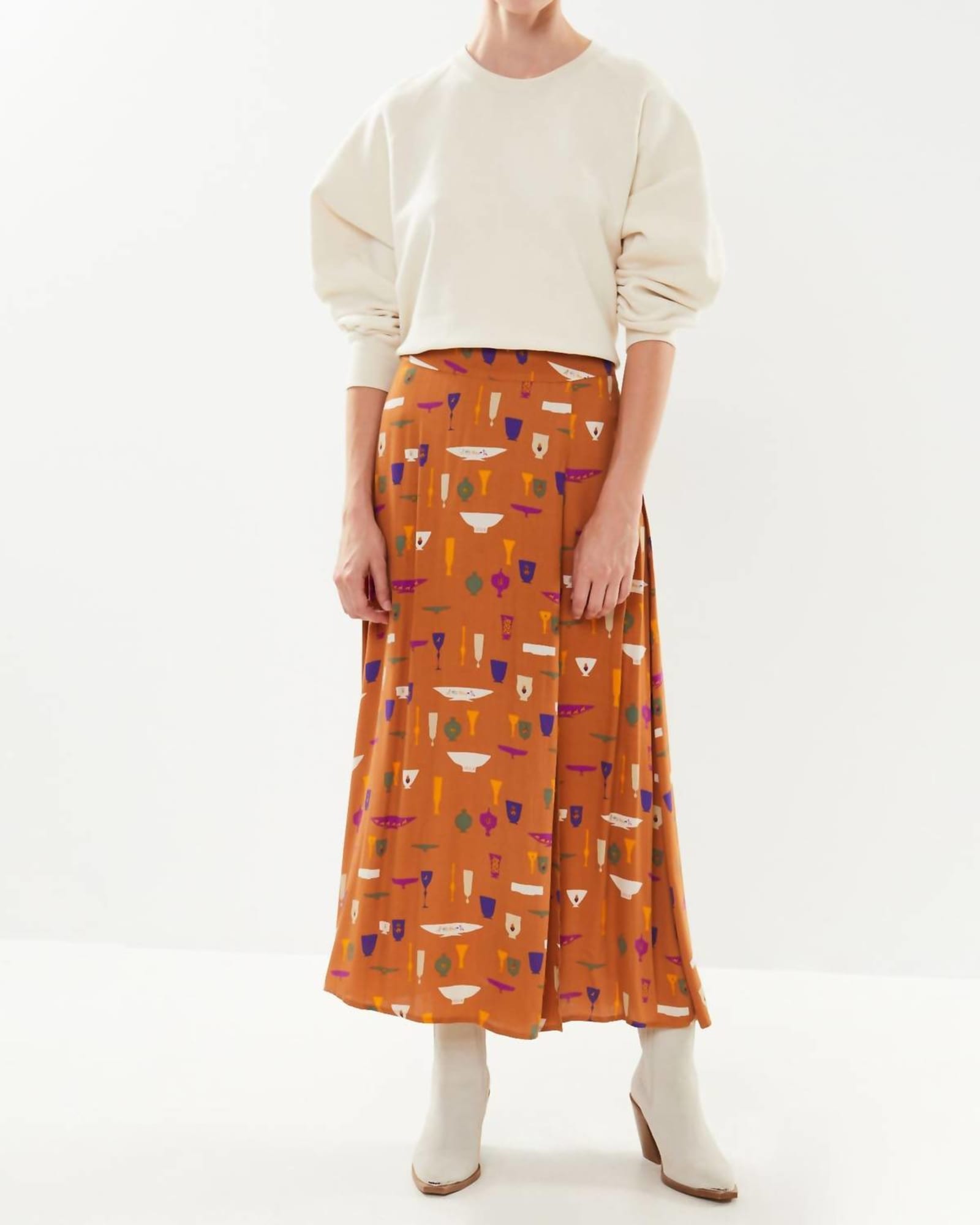Chi Vase Print Skirt In Ocre Multi | Ocre Multi