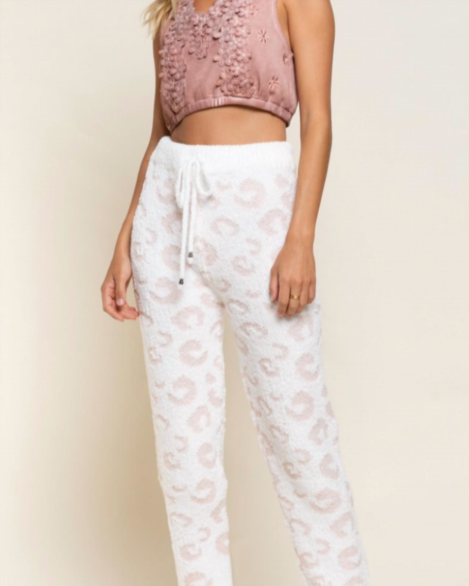 Cozy It Up Leopard Pants In Pink/White | Pink/White