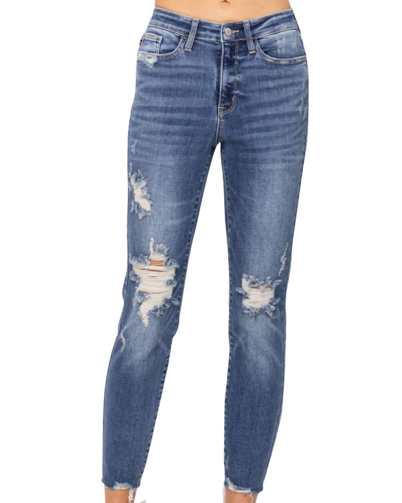 Destroyed High Rise Relaxed Fit Jean In Medium Wash | Medium Wash
