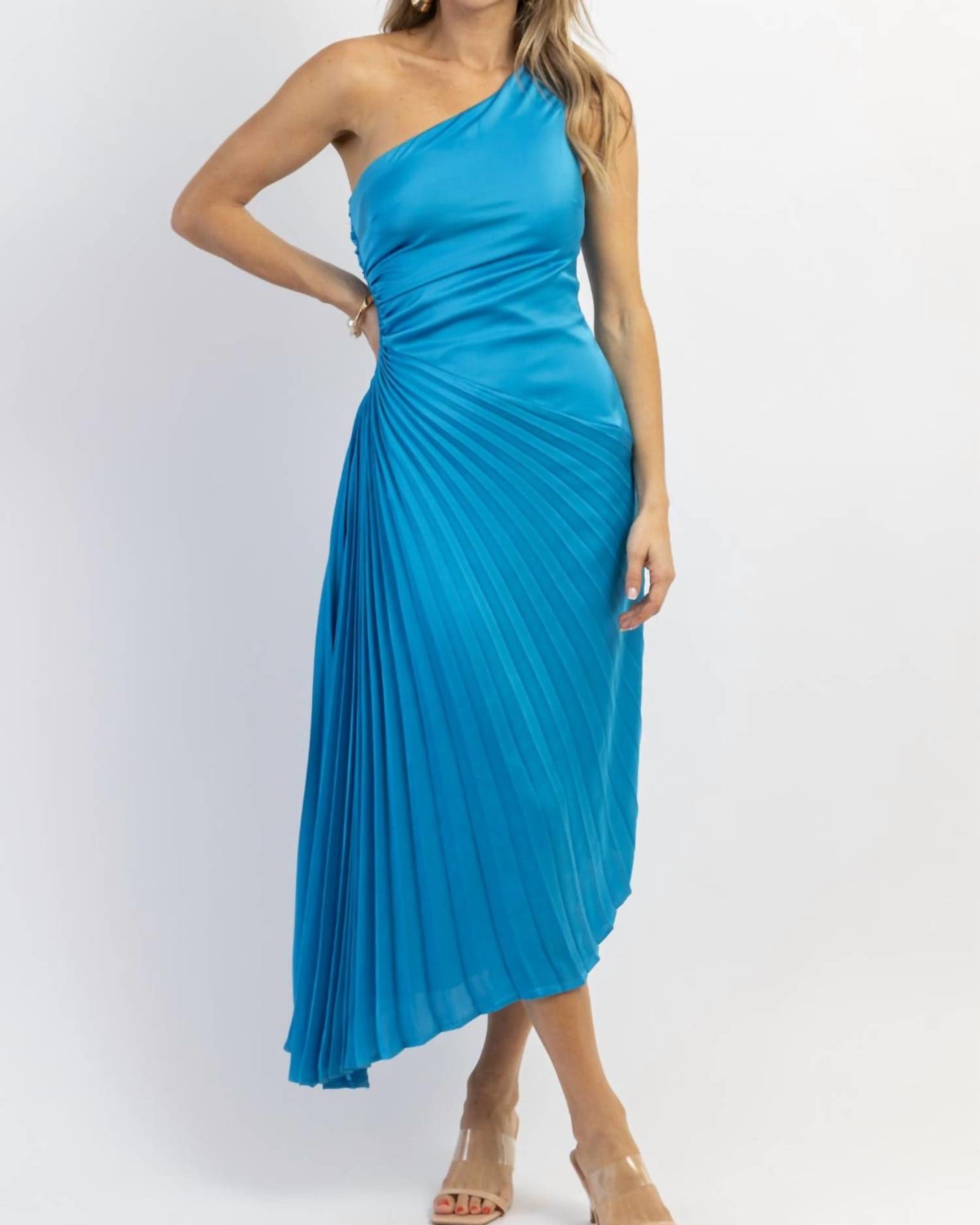 Cayman Pleated Asymm Maxi Dress In Blue | Blue