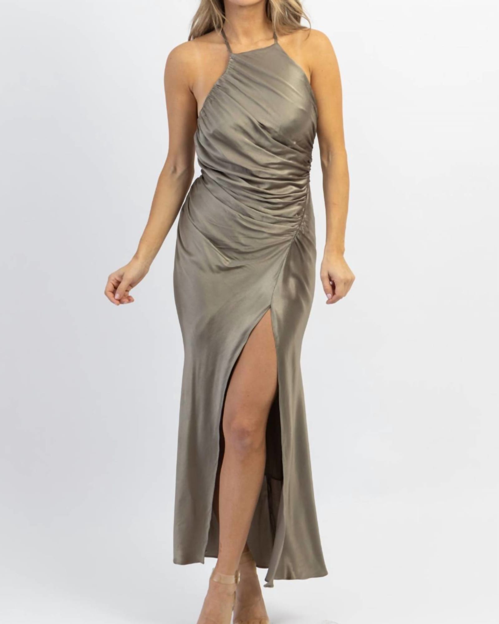 Biltmore Satin Shirring Dress In Sage | Sage
