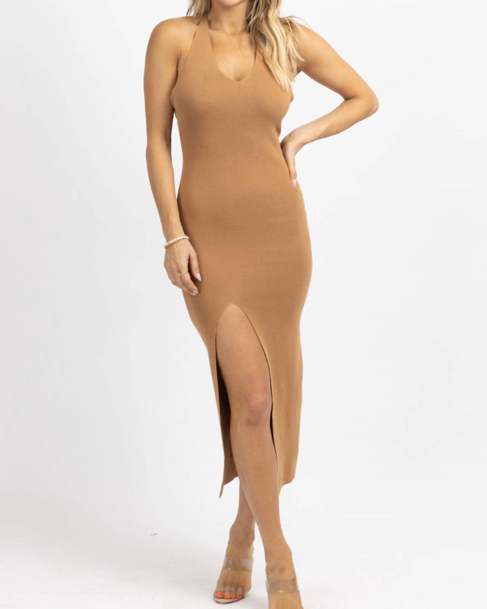 Chain Crossback Midi Dress In Brown Gold | Brown Gold