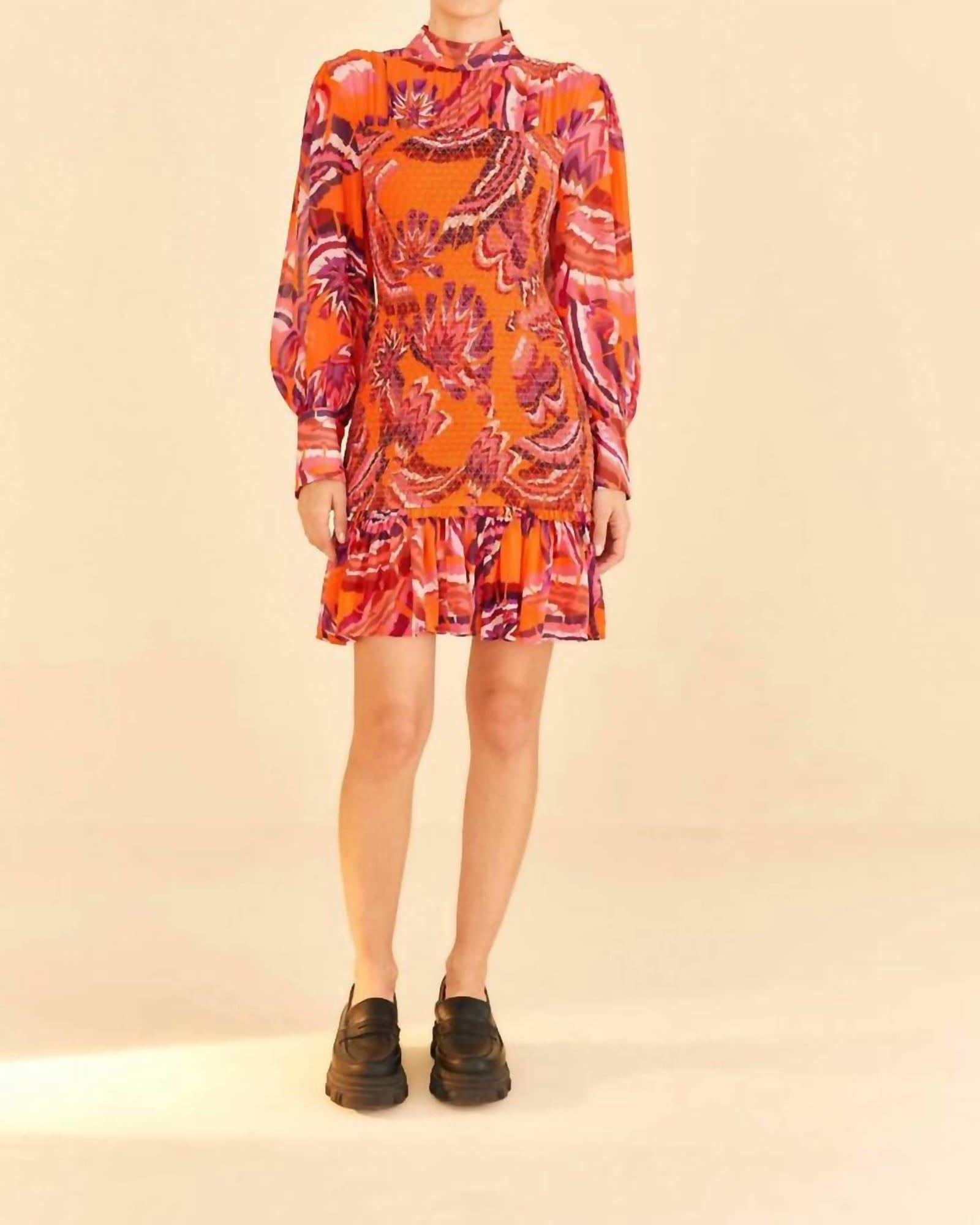 Chevron Mock Neck Pullover Mini Dress In Forest Orange | Forest Orange
