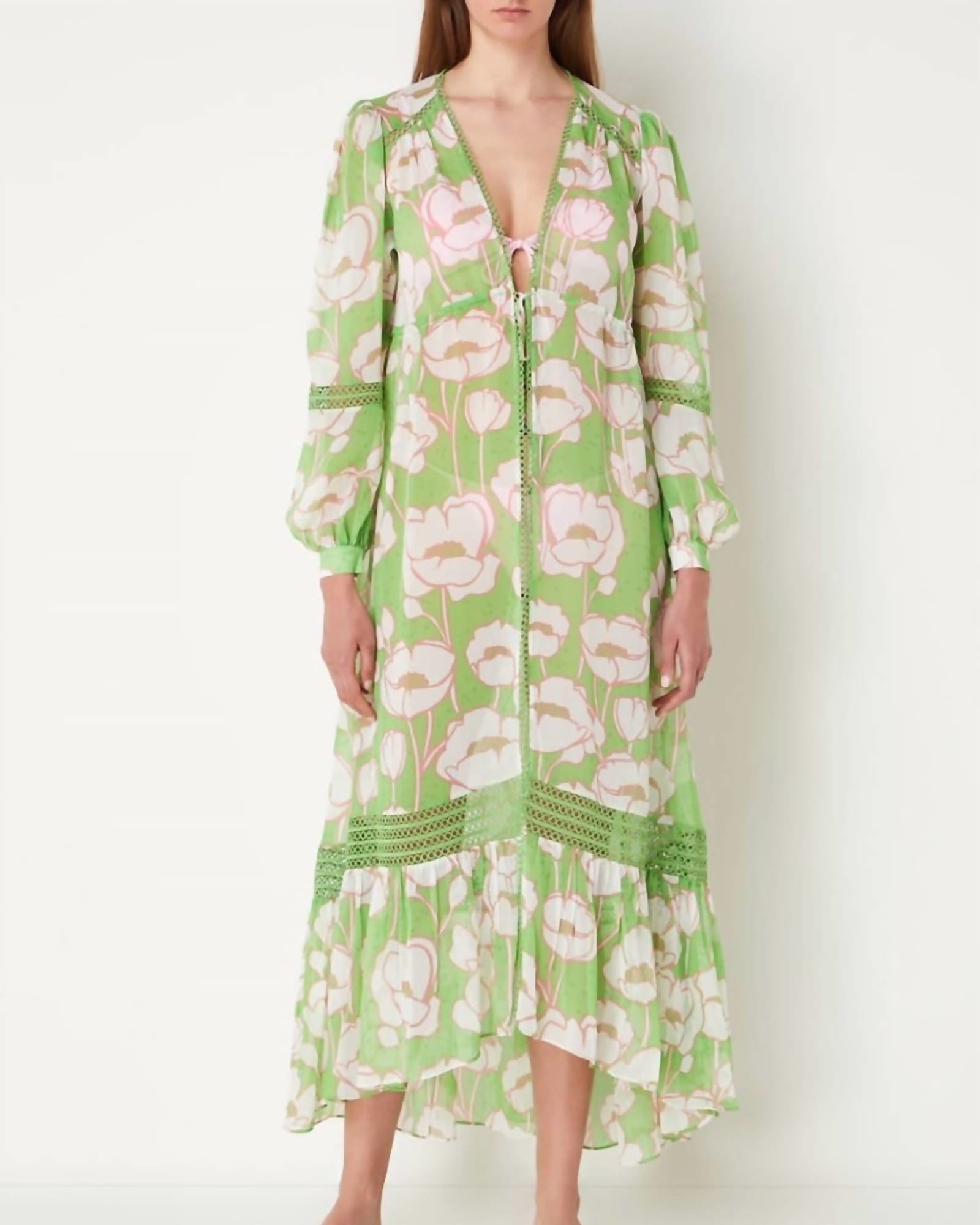 Elisia Floral Maxi Cover Up In Green | Green