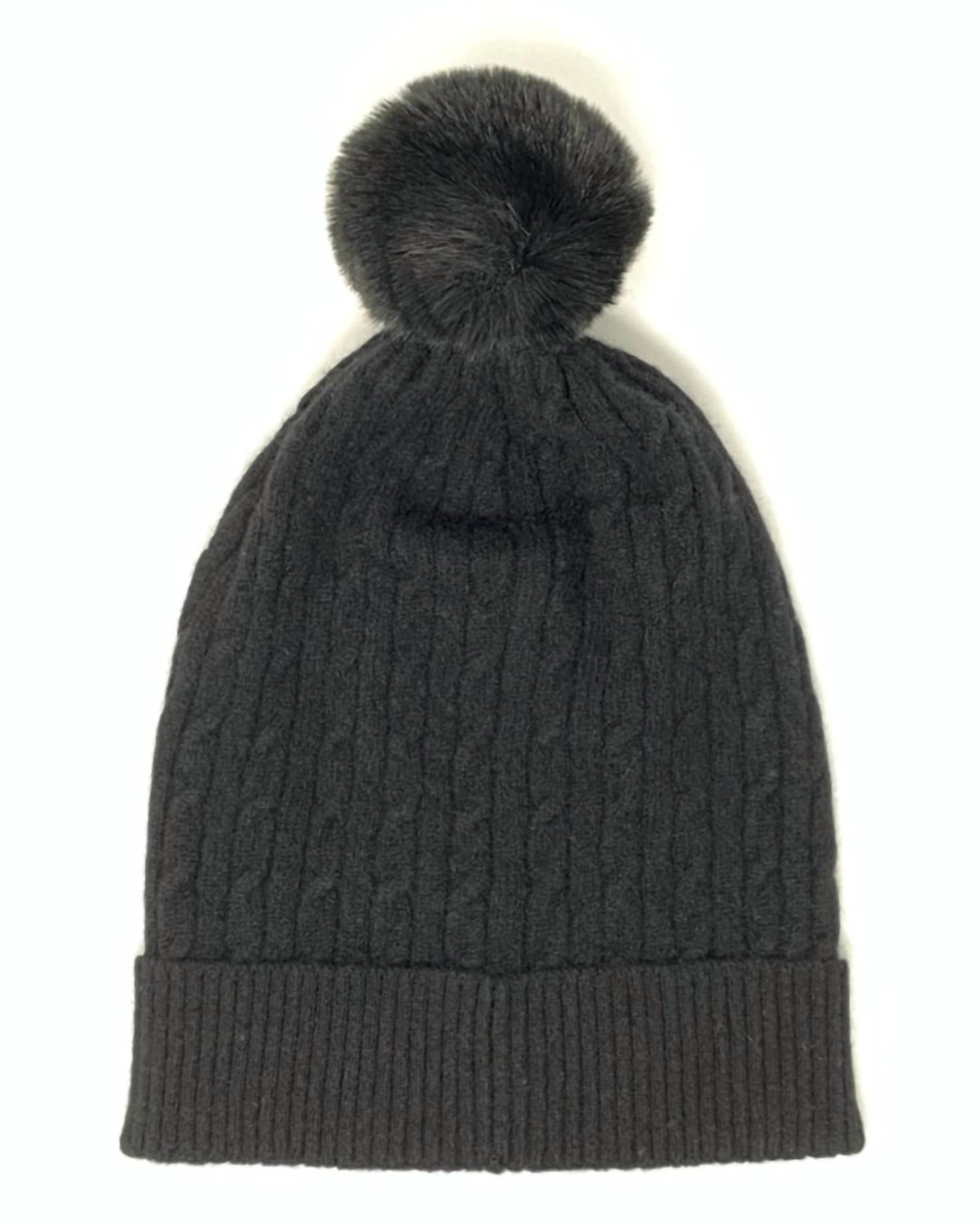 Cable Faux Fur Hat In Black | Black