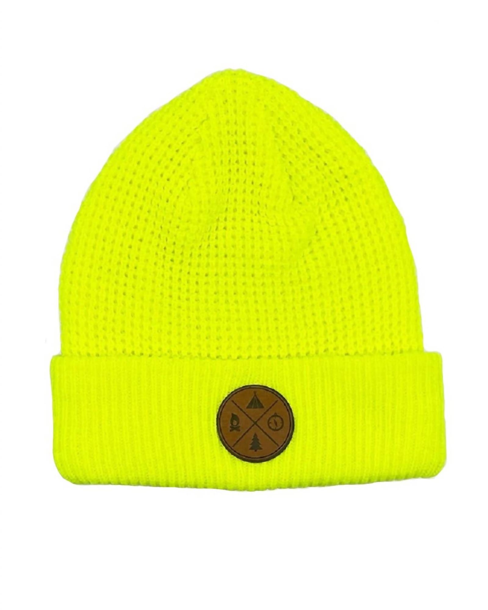Camping Waffle Knit Cuffed Beanie In Bright Yellow | Bright Yellow