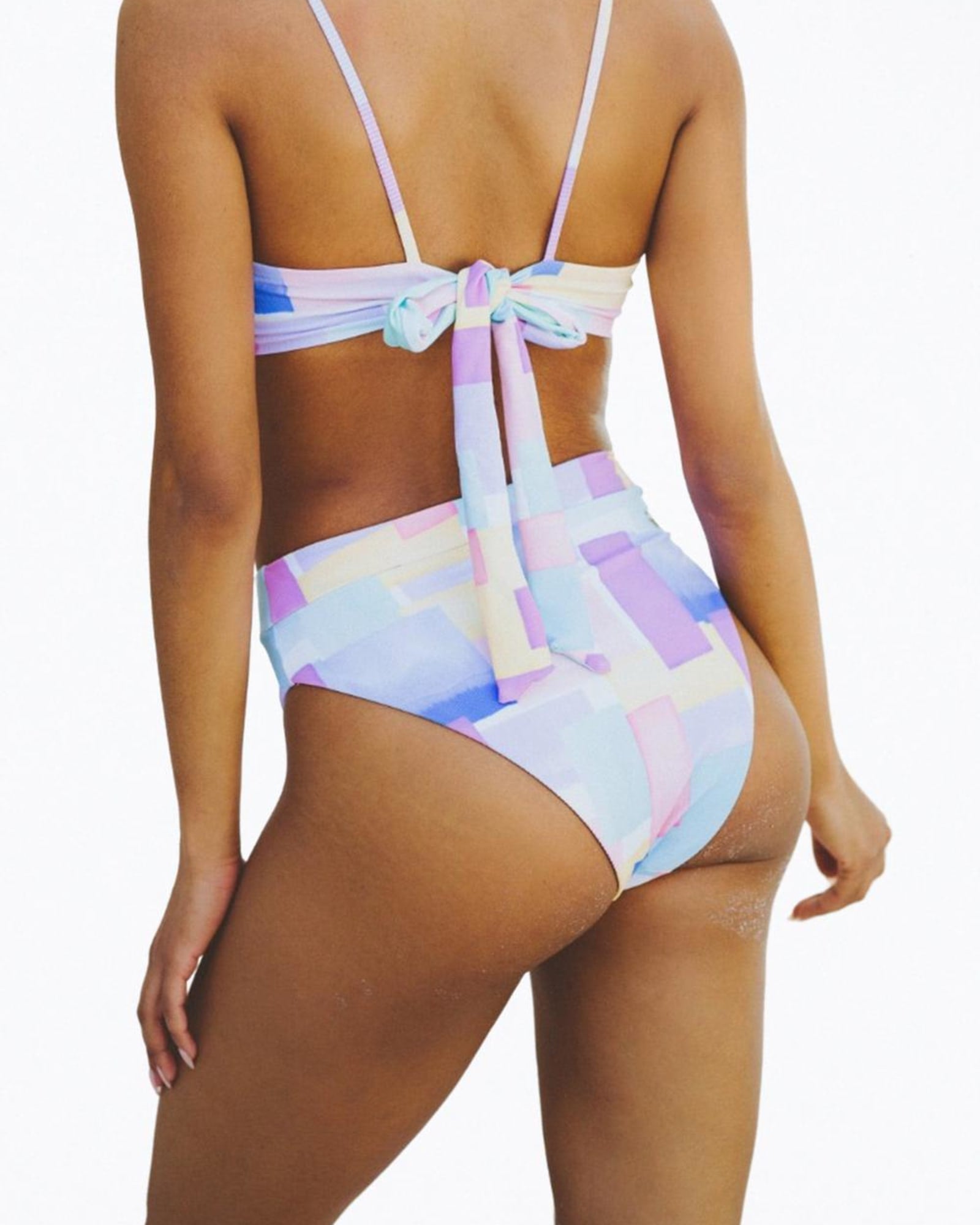 Dove Retro Ribbed High-Leg Bikini Bottom In Pastel Shapes | Pastel Shapes