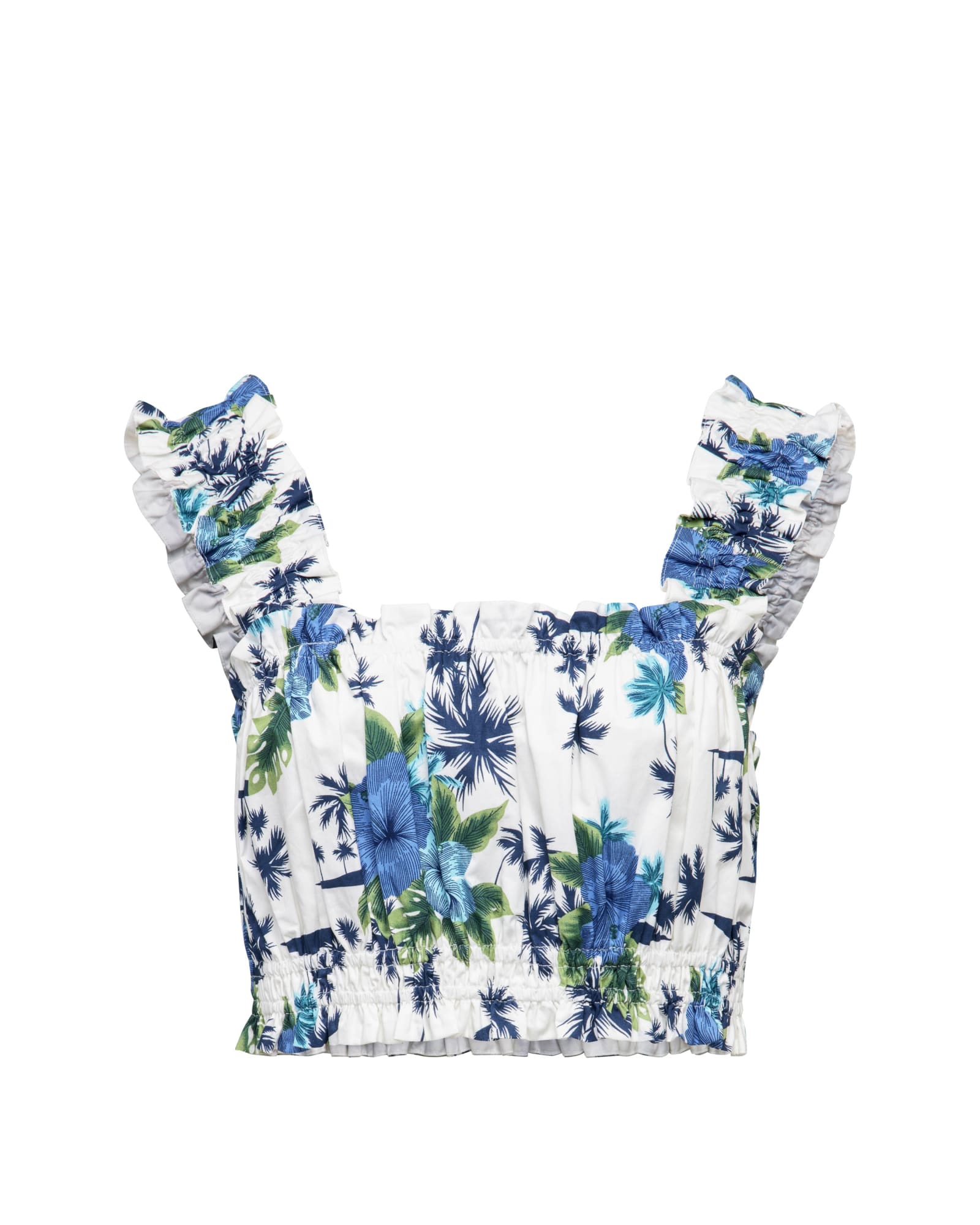 Ruched Floral Crop Top | White