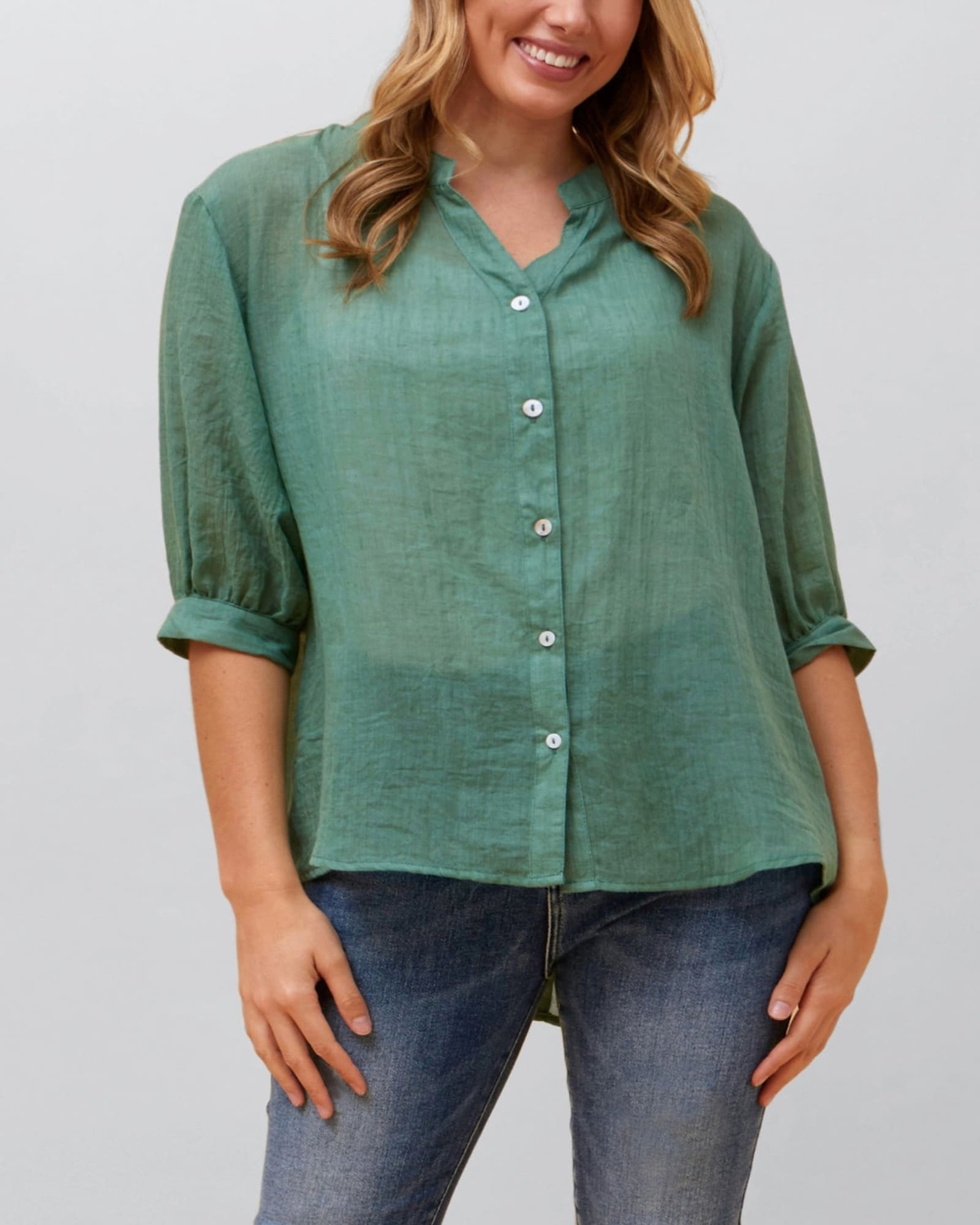Roxanne Oversized Semi-Sheer Shirt Blouse Solid | Green