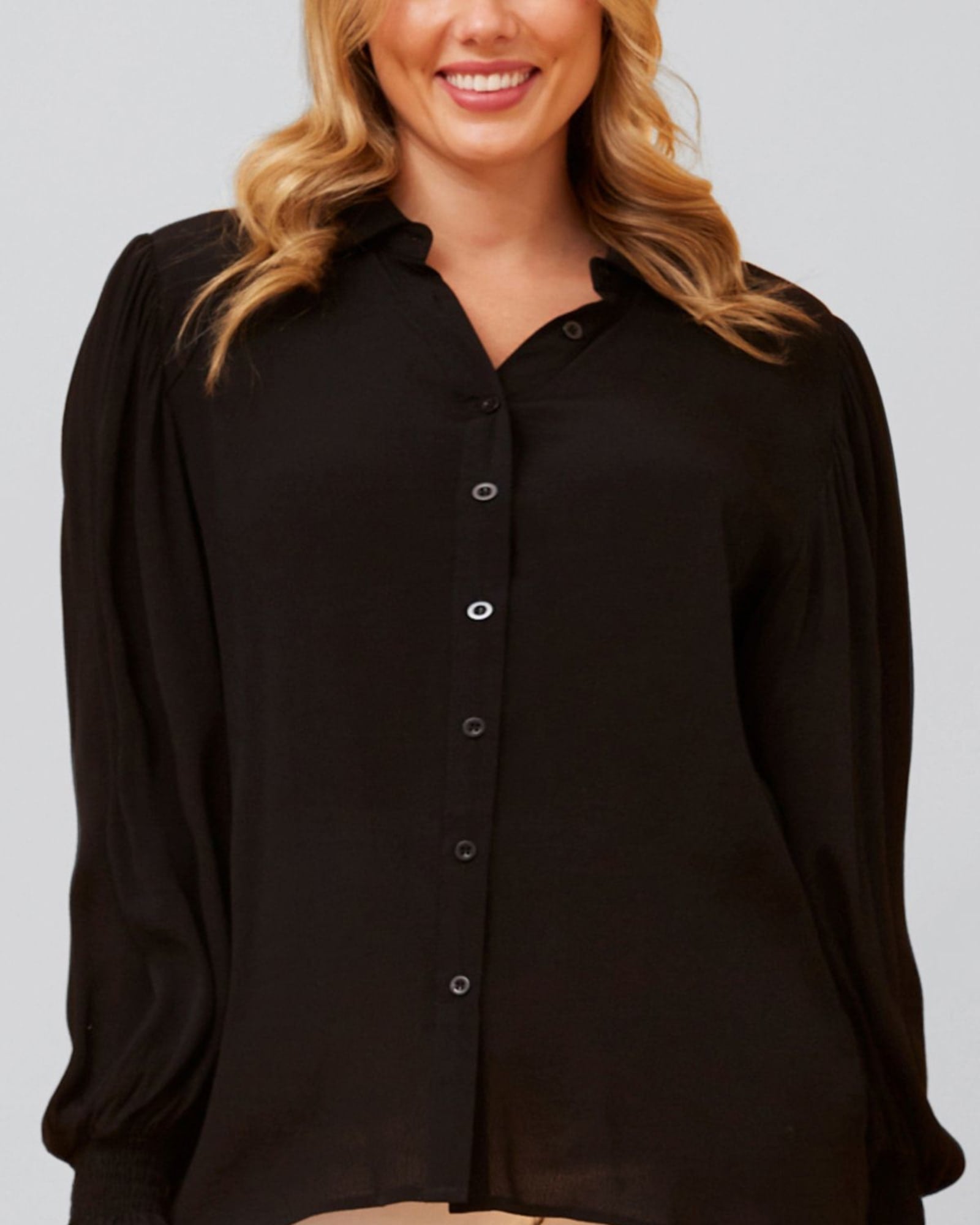 Cindy Shirt Long Puffy Fitted Sleeves Solid | Black