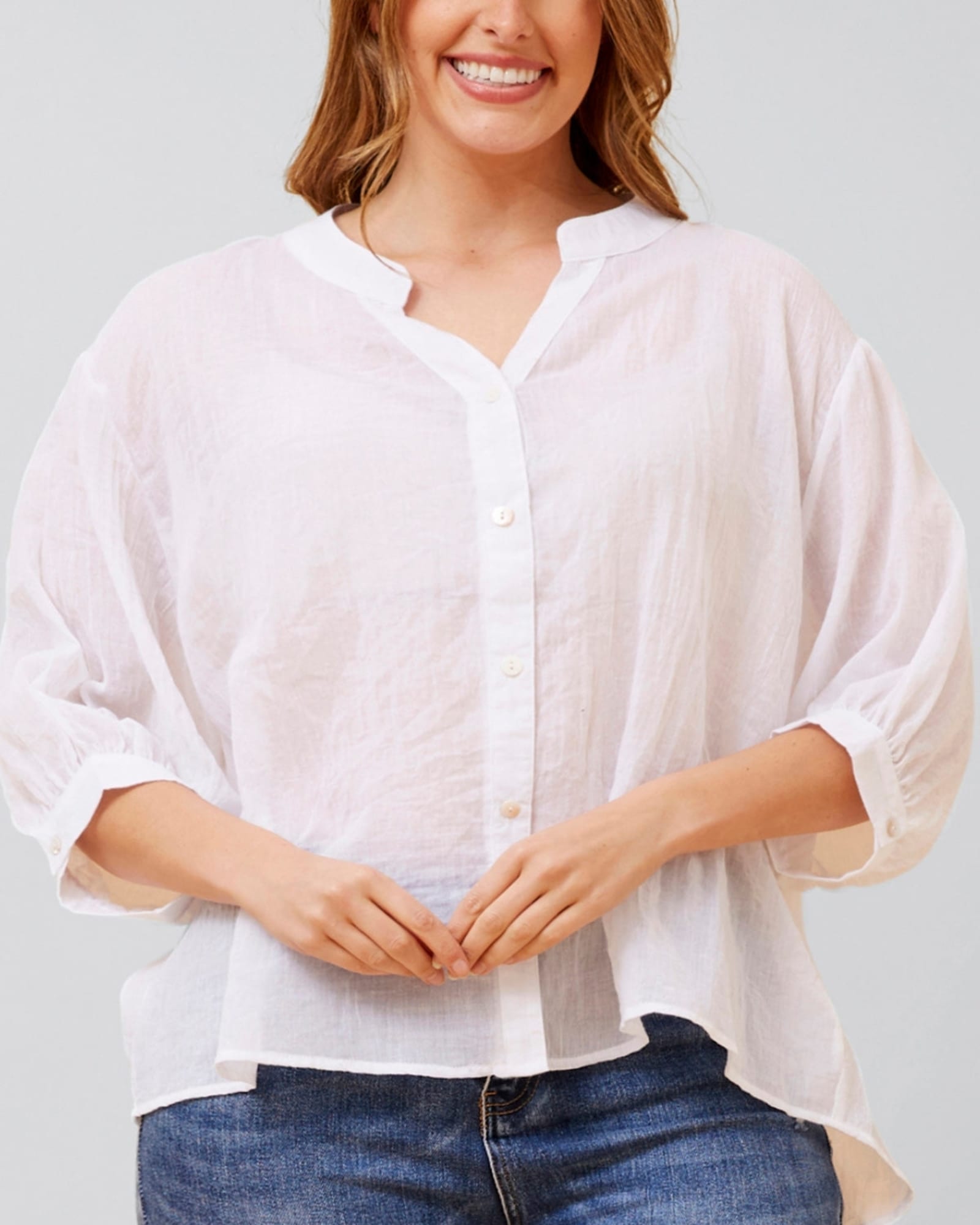 Roxanne Oversized Semi-Sheer Shirt Blouse Solid | White