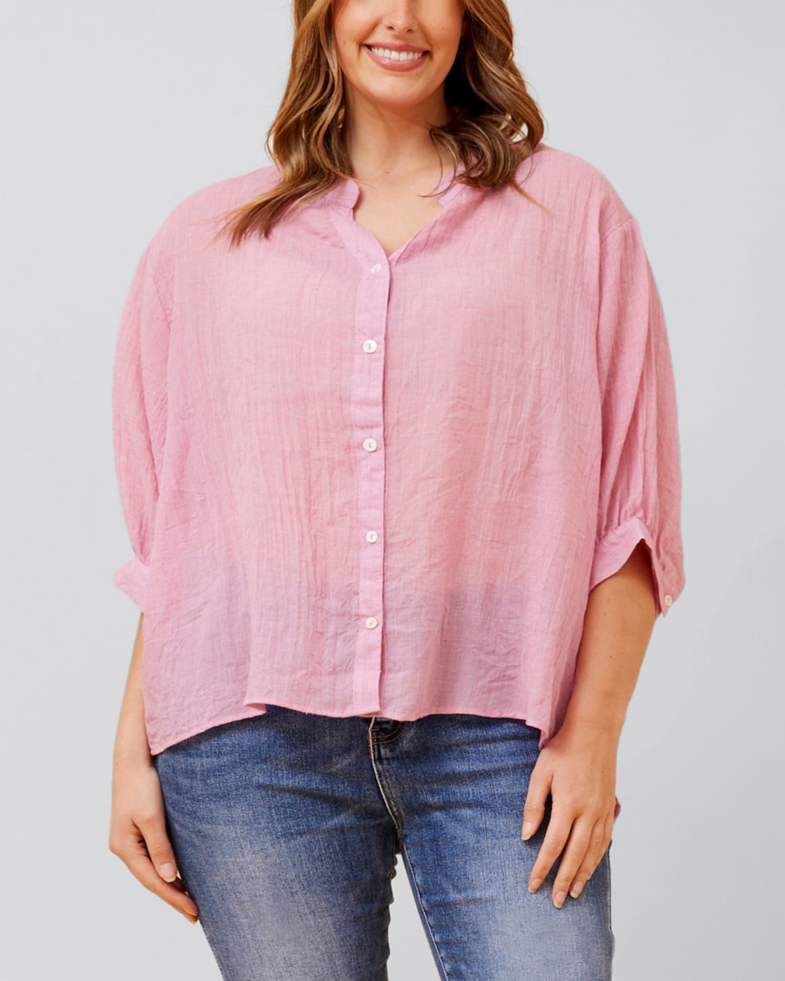 Roxanne Oversized Semi-Sheer Shirt Blouse Solid | Pink