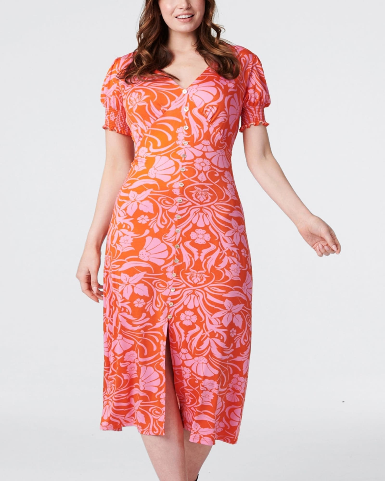 Paula Bodycon Dress Floral Print Orange | Orange