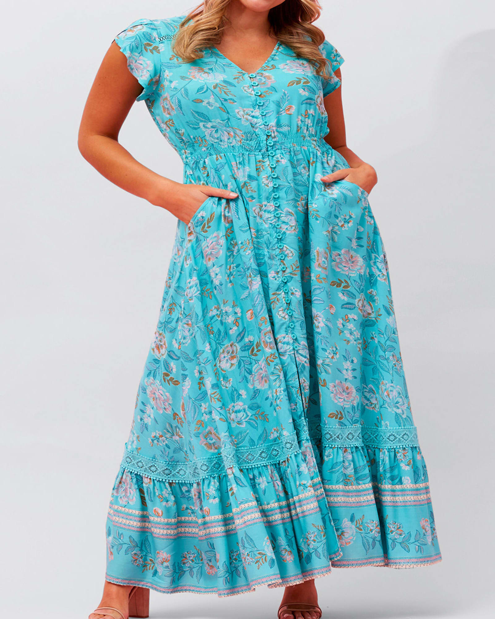 Larissa Maxi Dress Floral Print Front Slit Blue | Blue