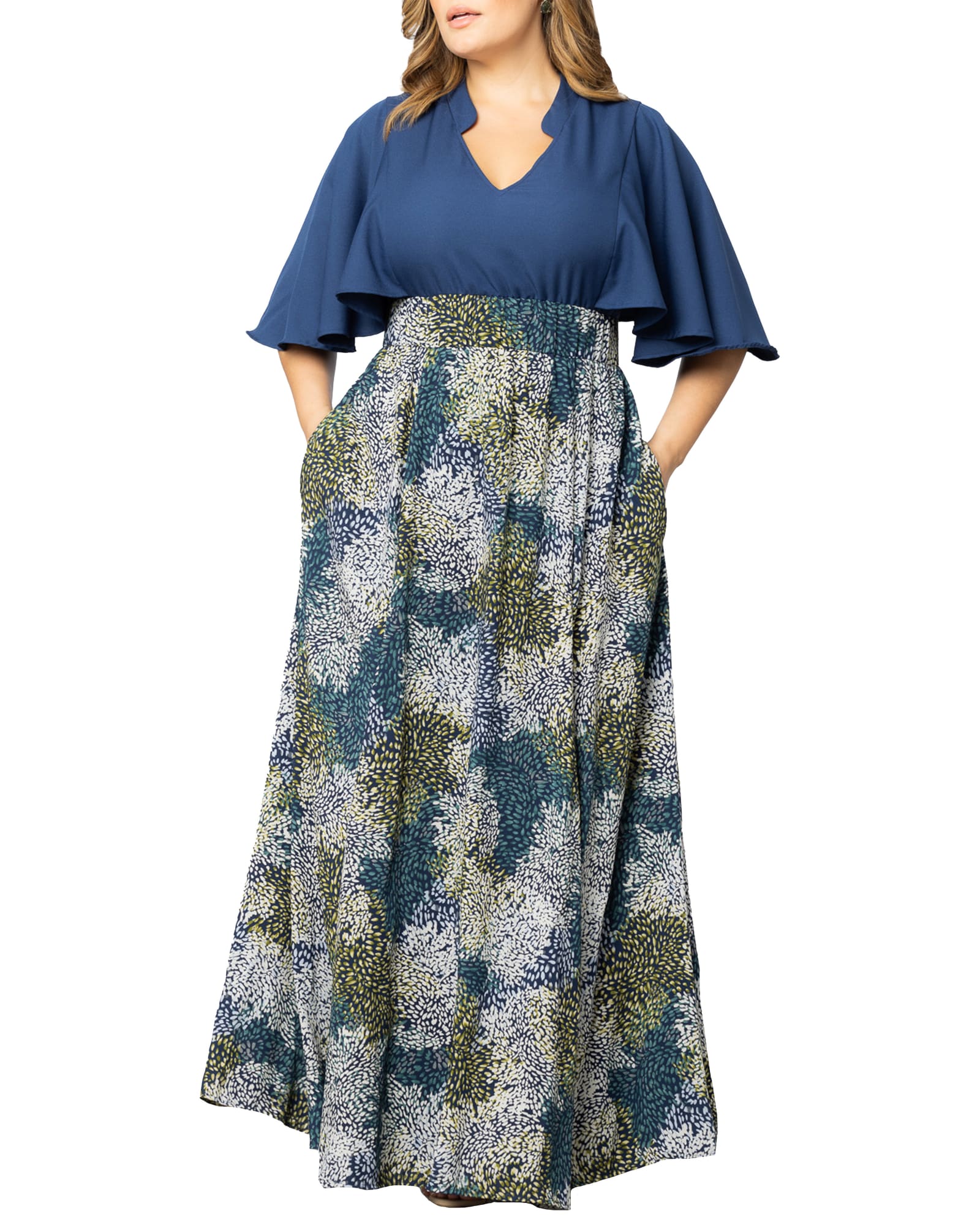 Avisa A-Line Evening Gown | BLUE IMPRESSIONIST PRINT