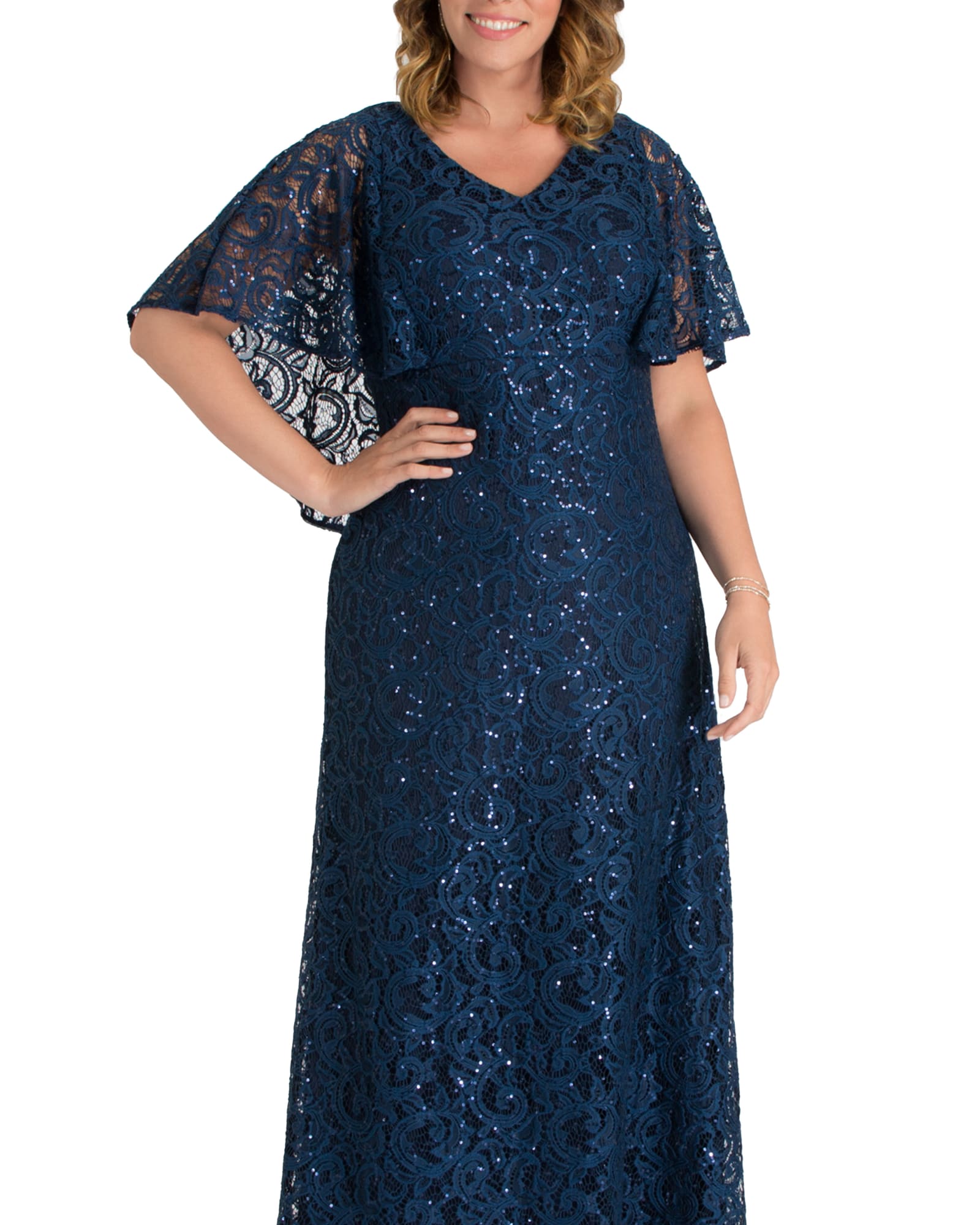 Celestial Cape Sleeve Gown | NOCTURNAL NAVY