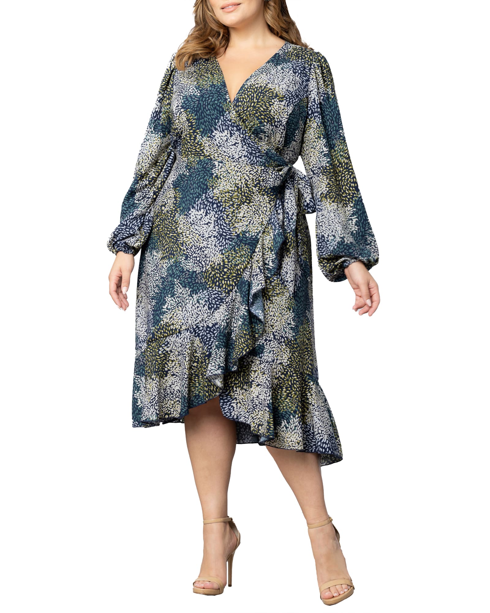 Julia Long Sleeve Wrap Dress | BLUE IMPRESSIONIST PRINT