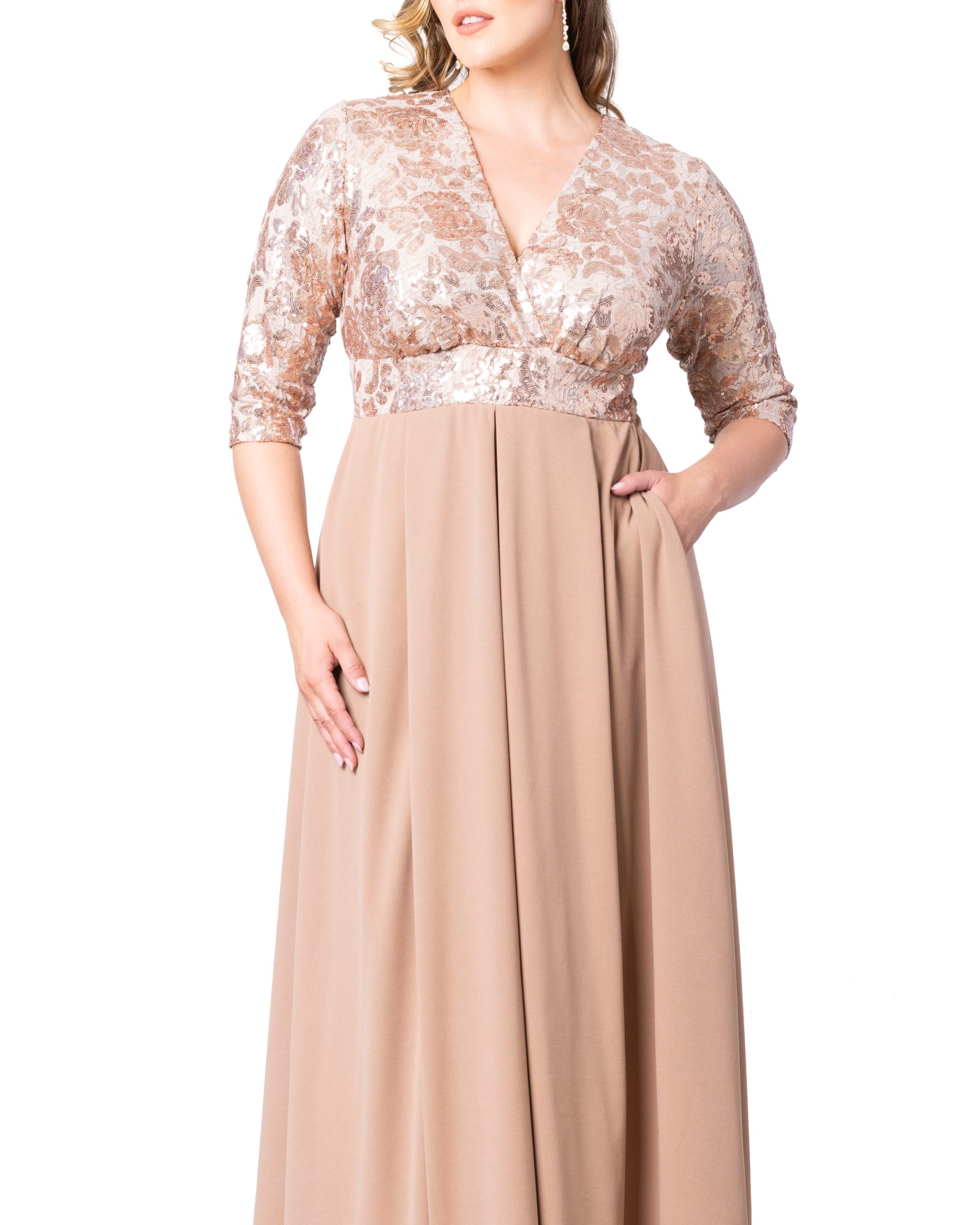 Paris Pleated Sequin Gown | ROSE GOLD