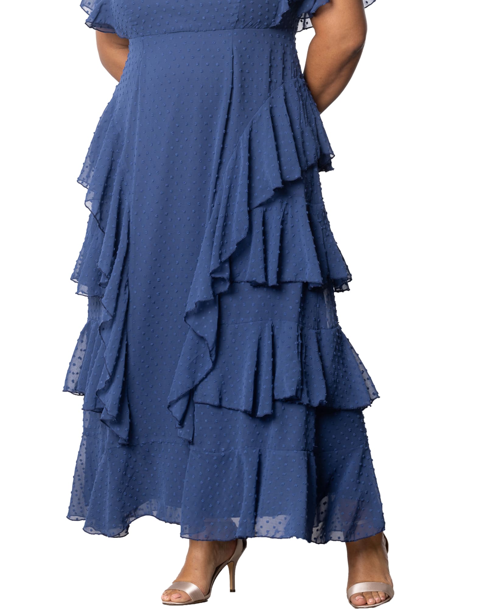 Tour de Flounce Chiffon Evening Gown | DENIM BLUE DOT