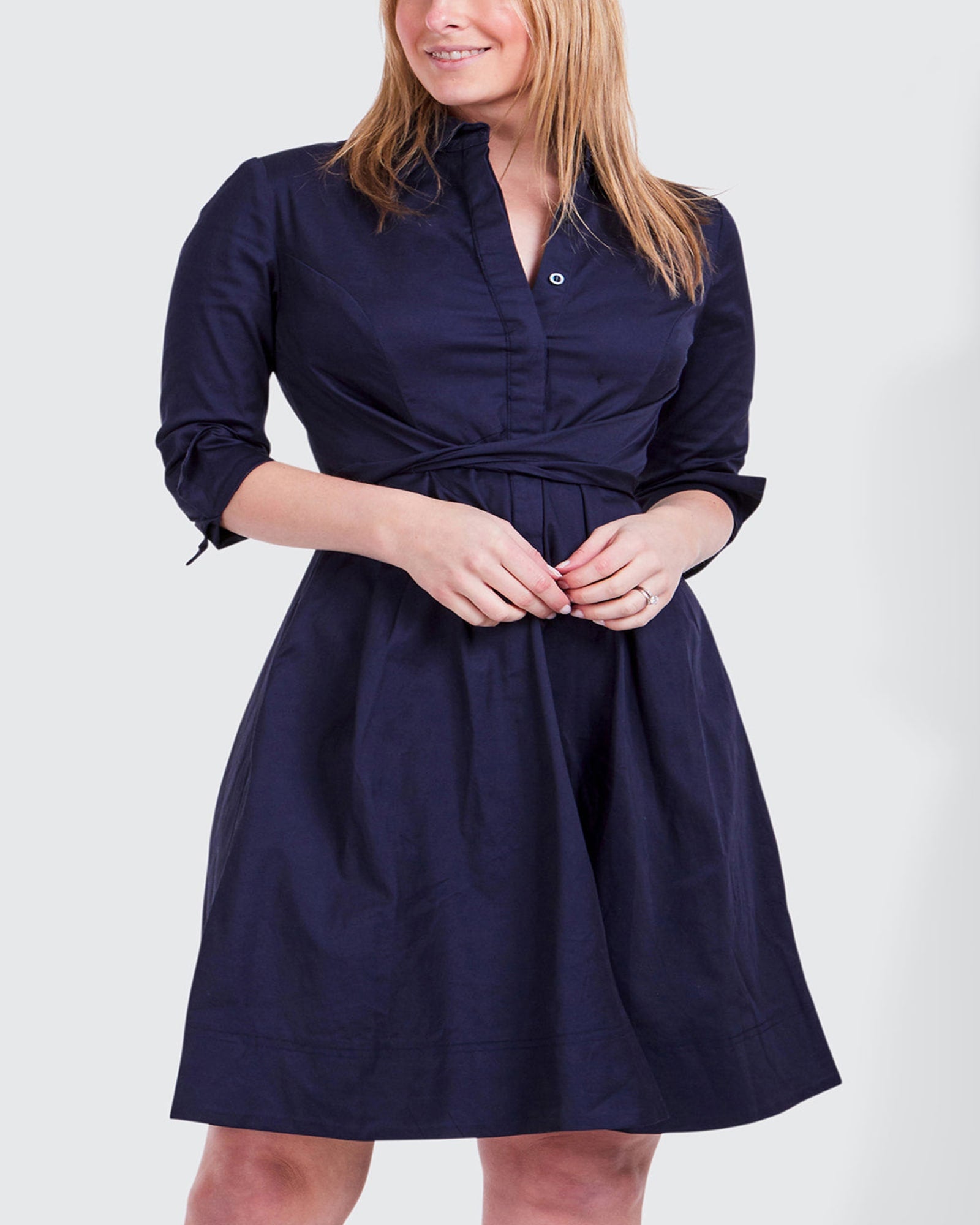 Tessa Shirt Dress Twist Waist Tie Pockets Cotton Navy | Navy