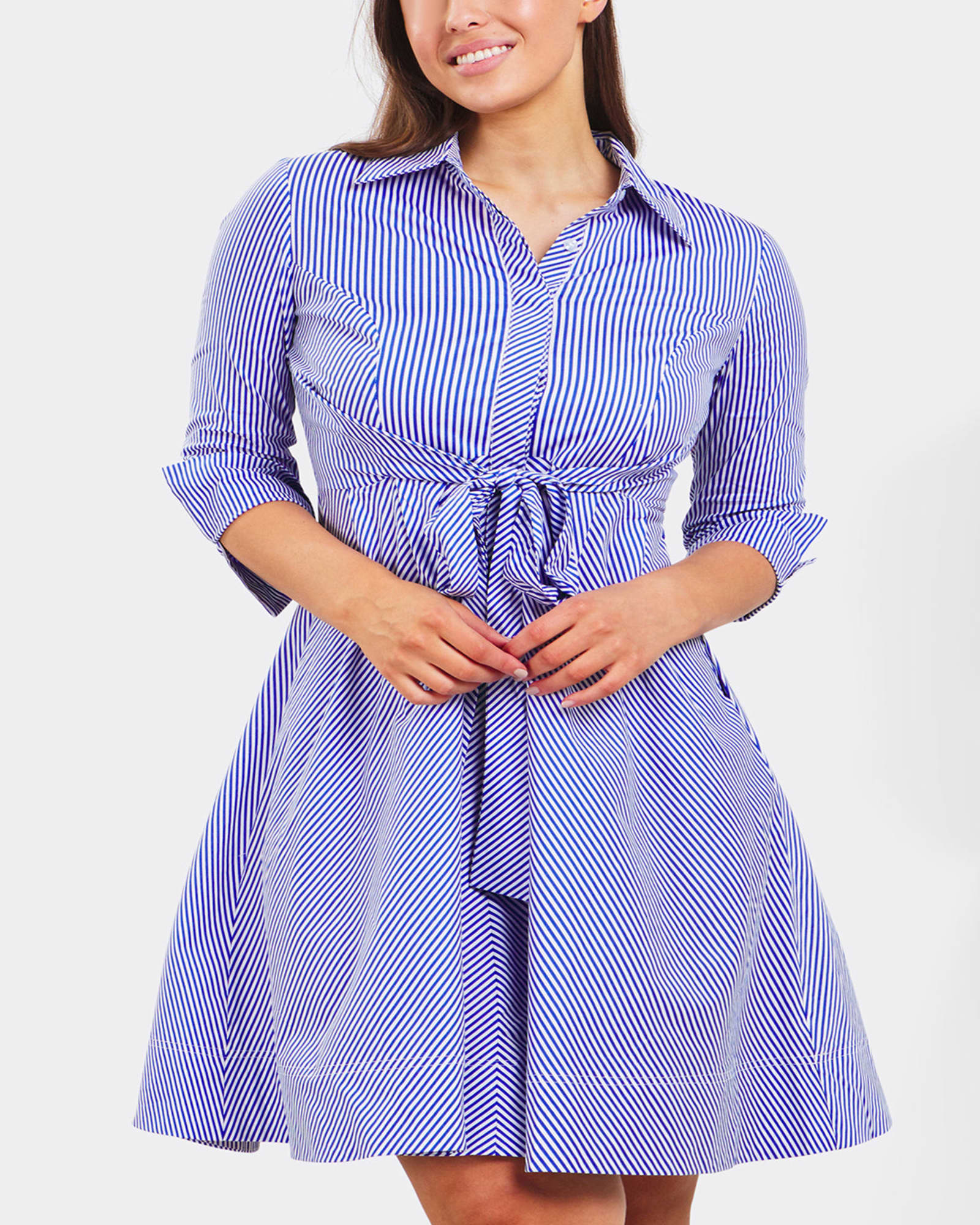 Tessa Shirt Dress Twist Waist Tie Pockets Cotton Navy | Blue