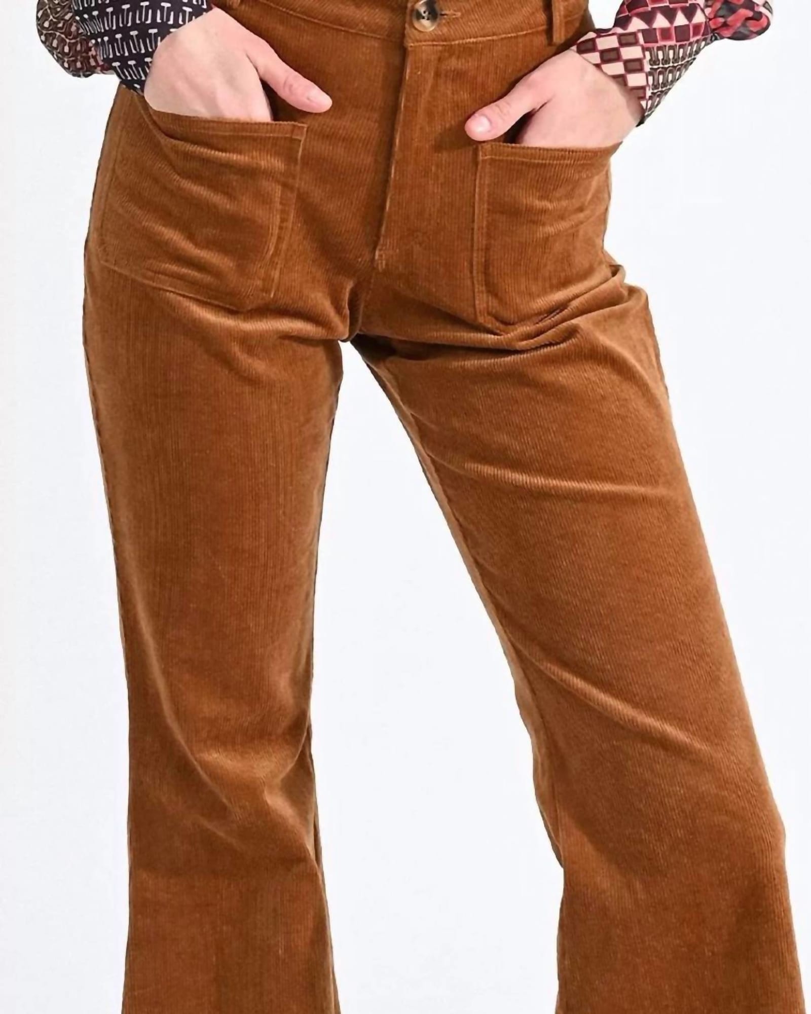 Flare Leg High Waisted Corduroys Pants In Camel | Camel