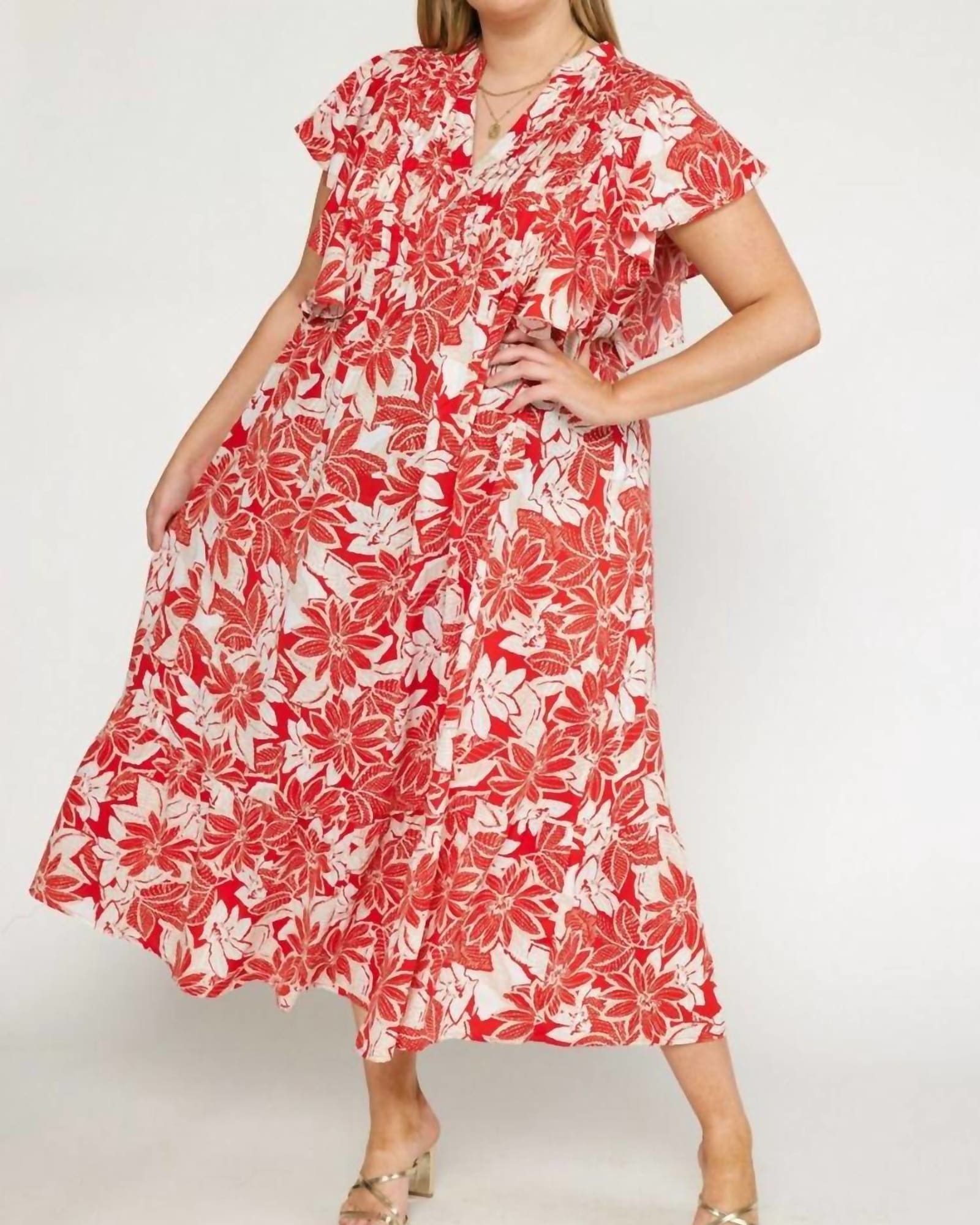 Floral Maxi Dress - Plus In Red | Red