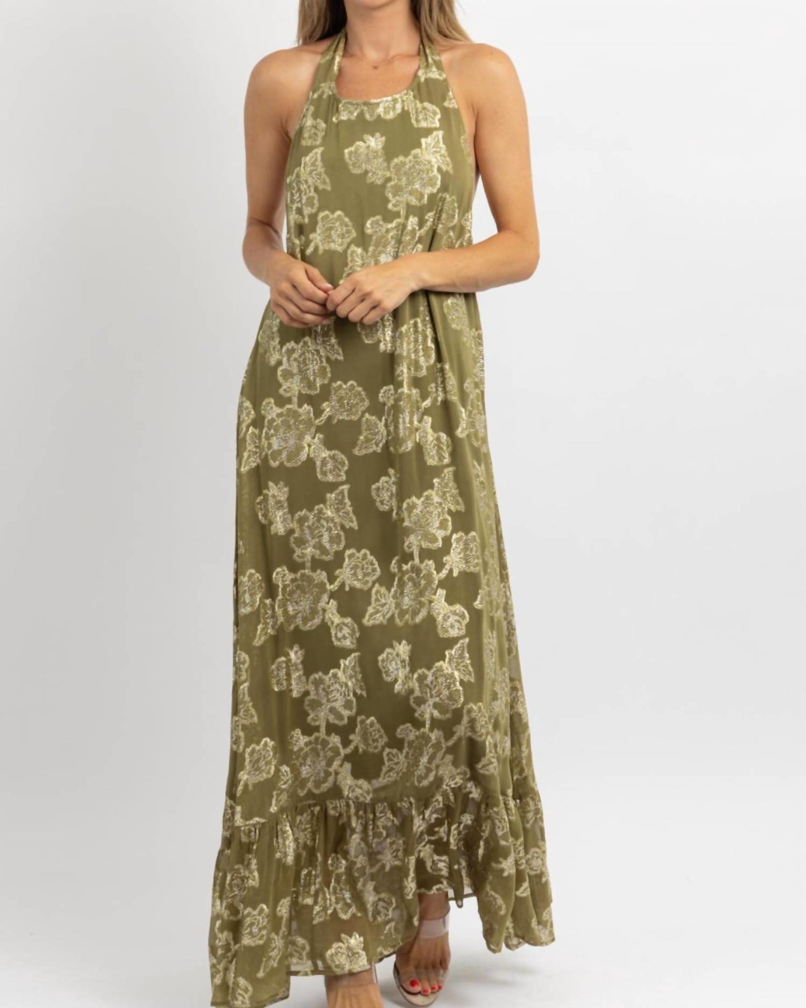 Halter Maxi Dress In Andie Olive, Gold | Andie Olive, Gold