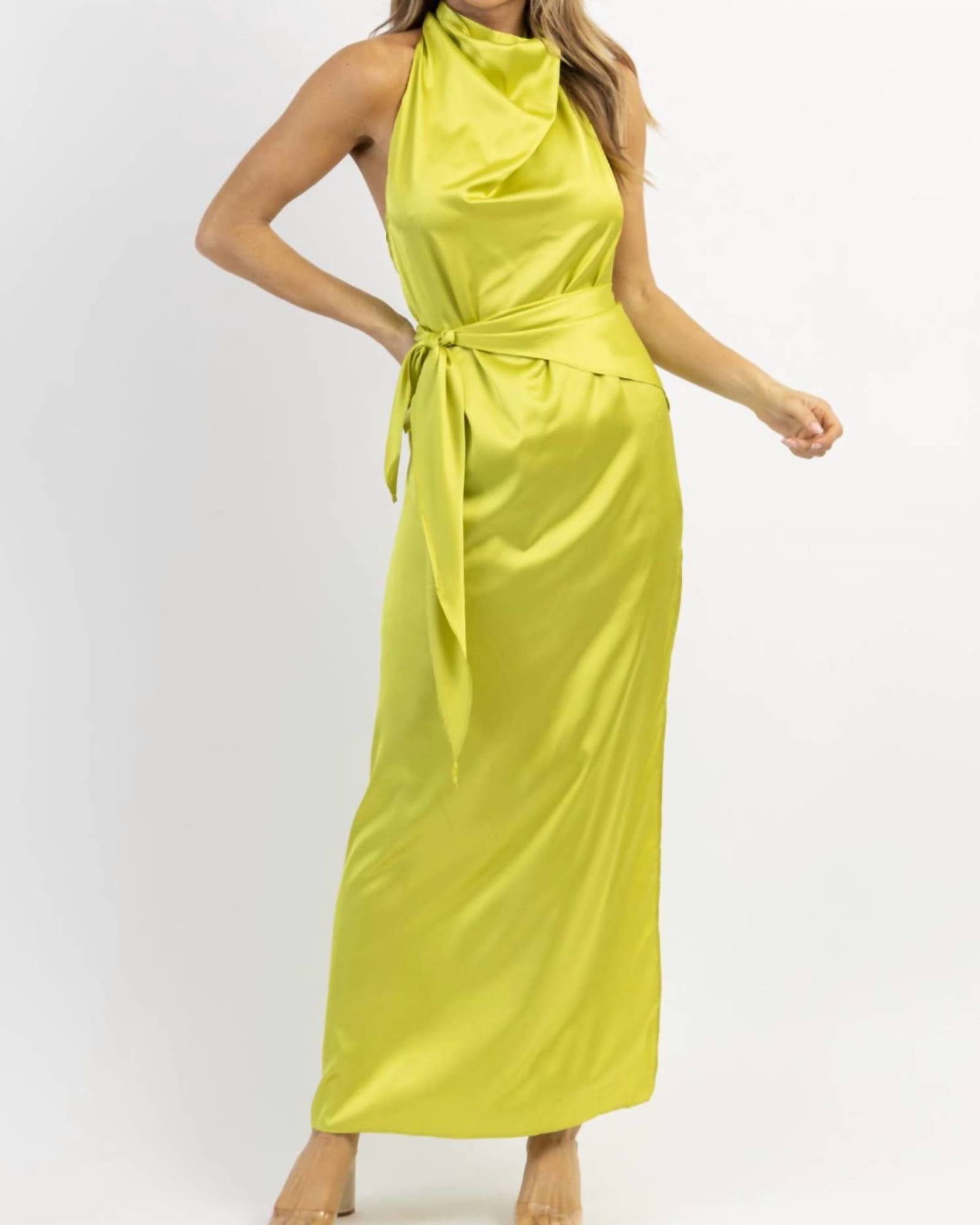 Golden Hour Drape Maxi Dress In Lime | Lime