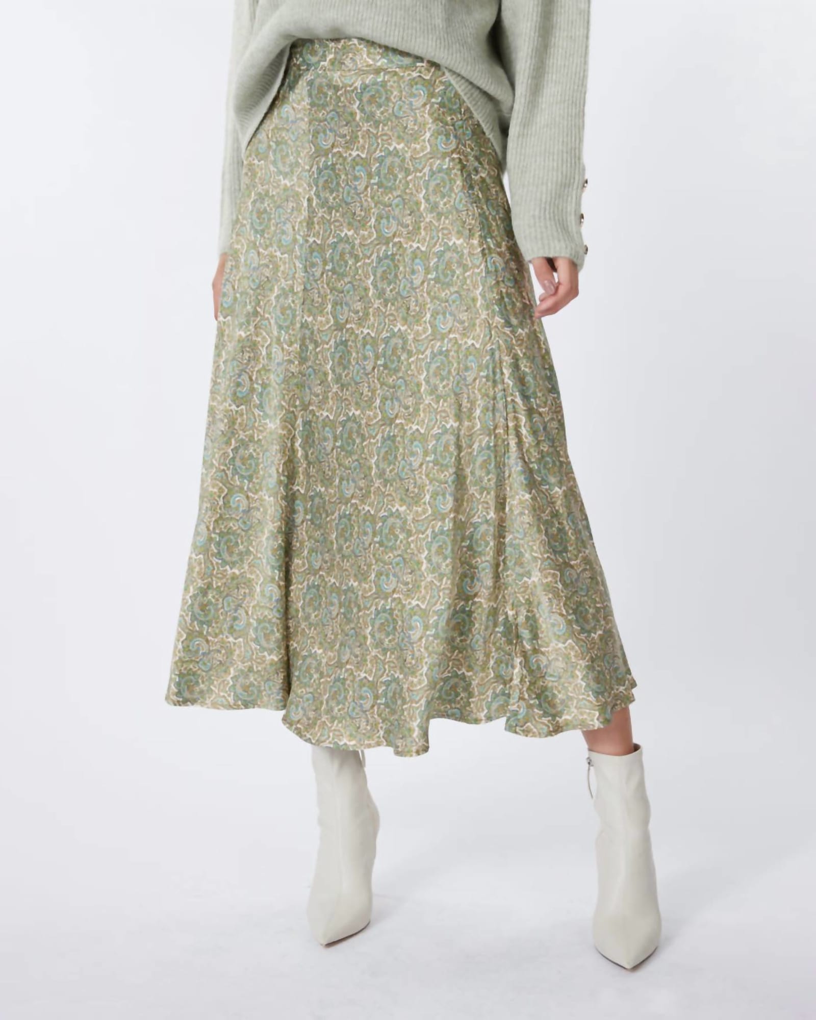 Long Hideaway Print Skirt In Olive | Olive