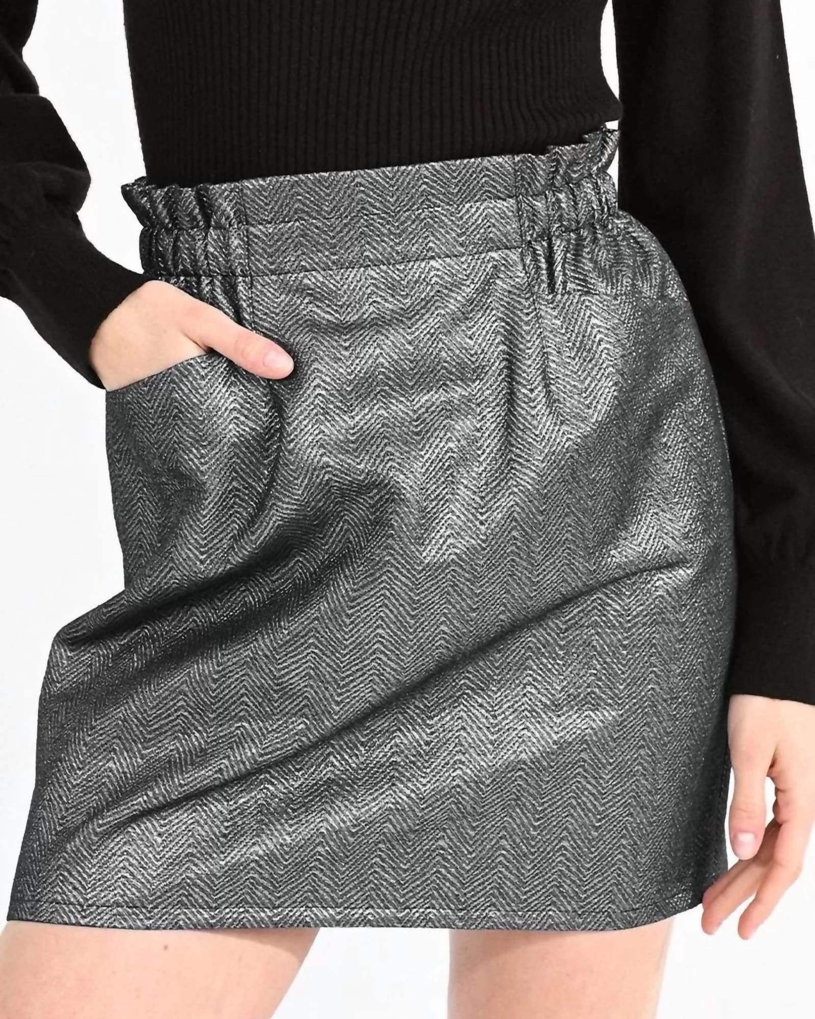 Iridescent Herringbone Mini Skirt In Silver | Silver