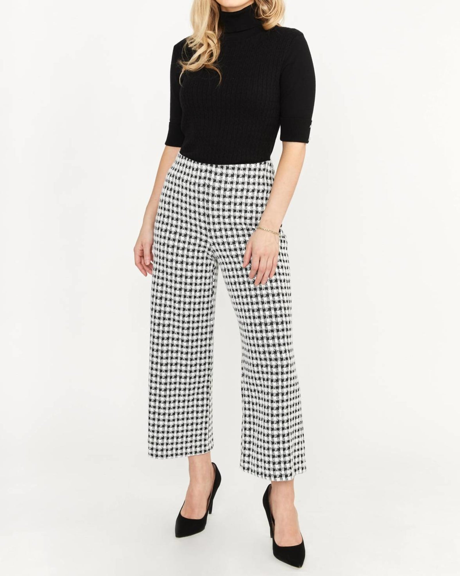 Houndstooth Wide Leg Pant In Black/Off White | Black/Off White