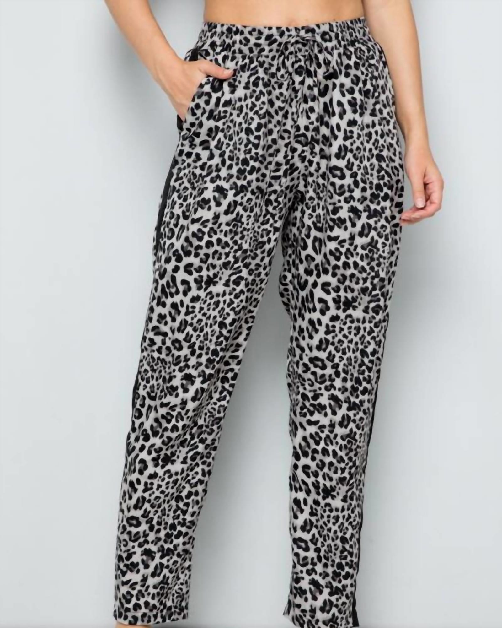 Leopard Print Straight Leg Pants In Grey | Grey