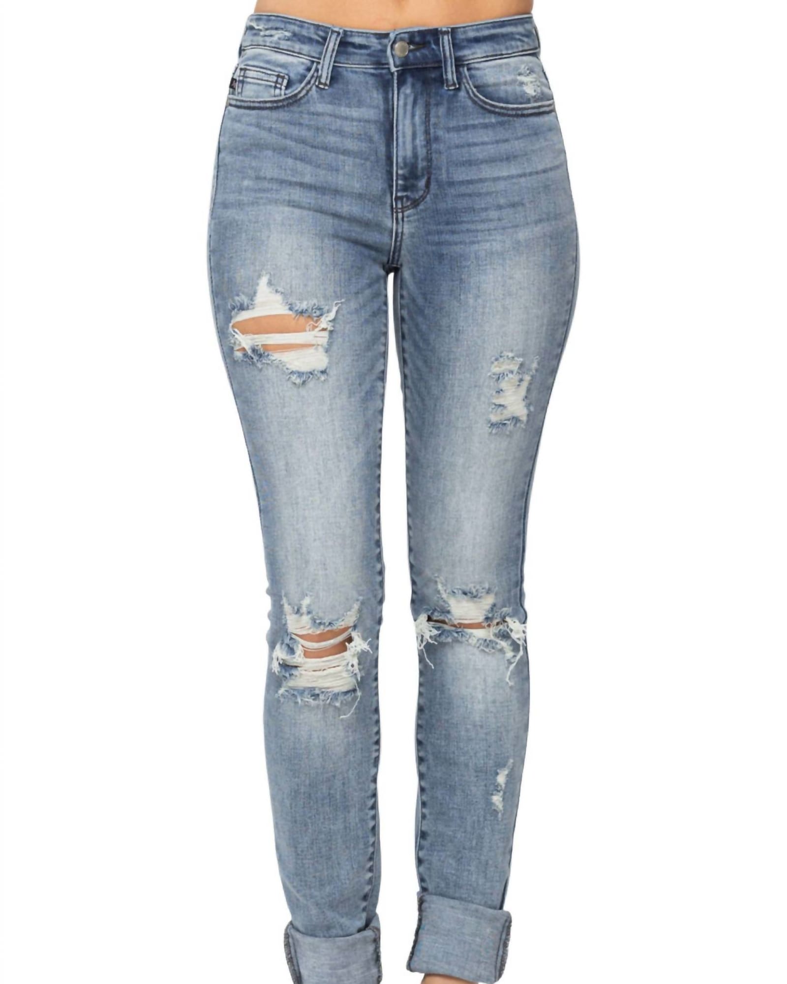 High Waist Heavily Destroyed Tall Skinny Jean In Light Wash | Light Wash