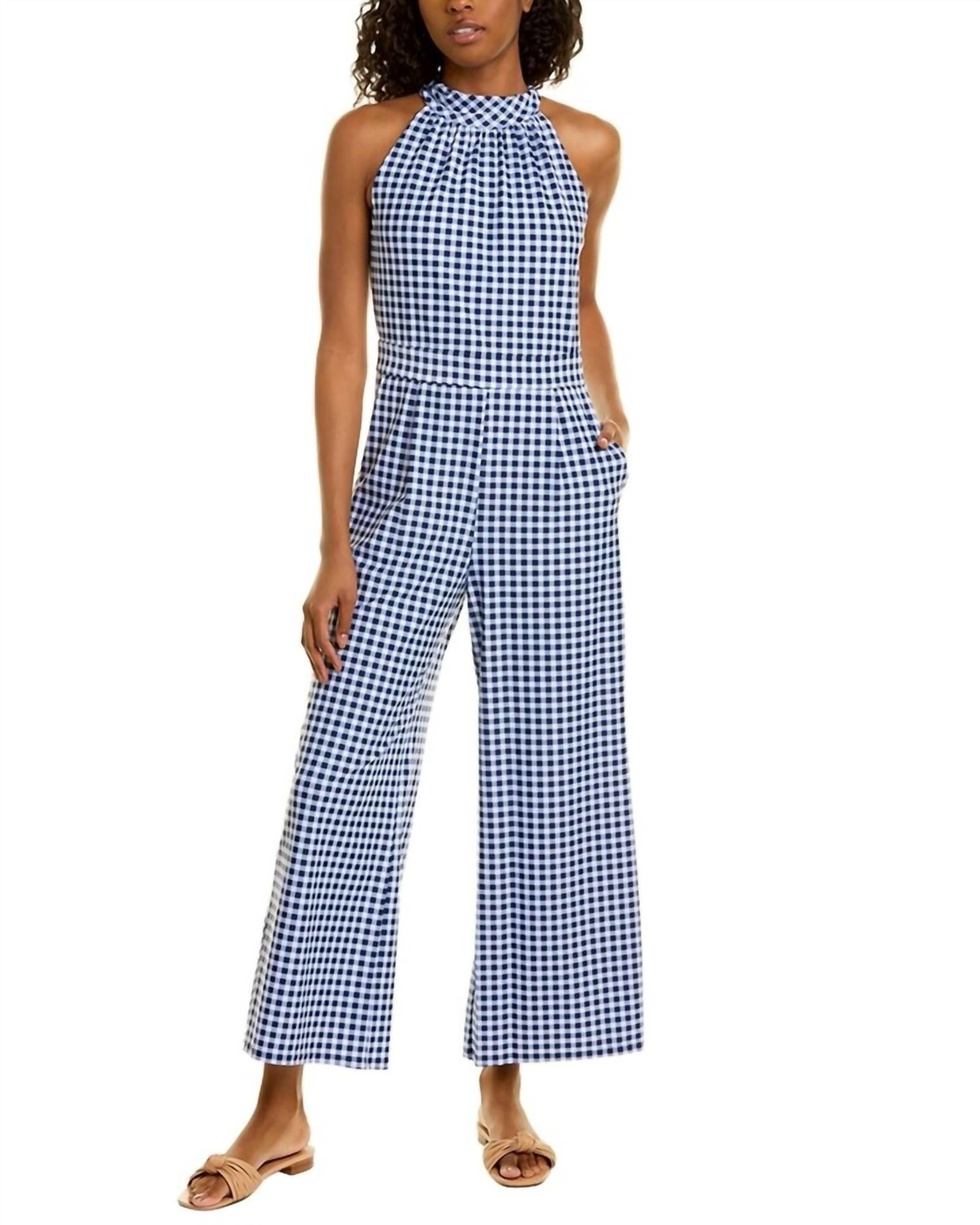 Isabelle Gingham Jumpsuit In Navy | Navy