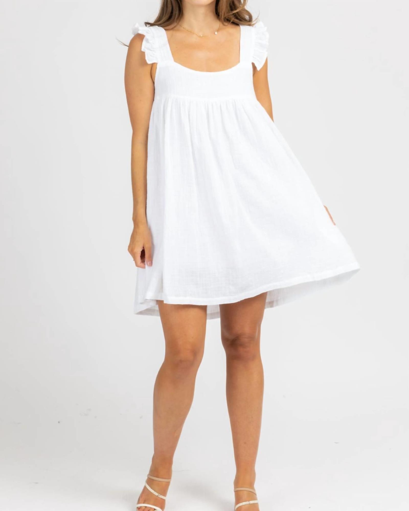 Linen Ruffle Strap Mini Dress In Optic White | Optic White