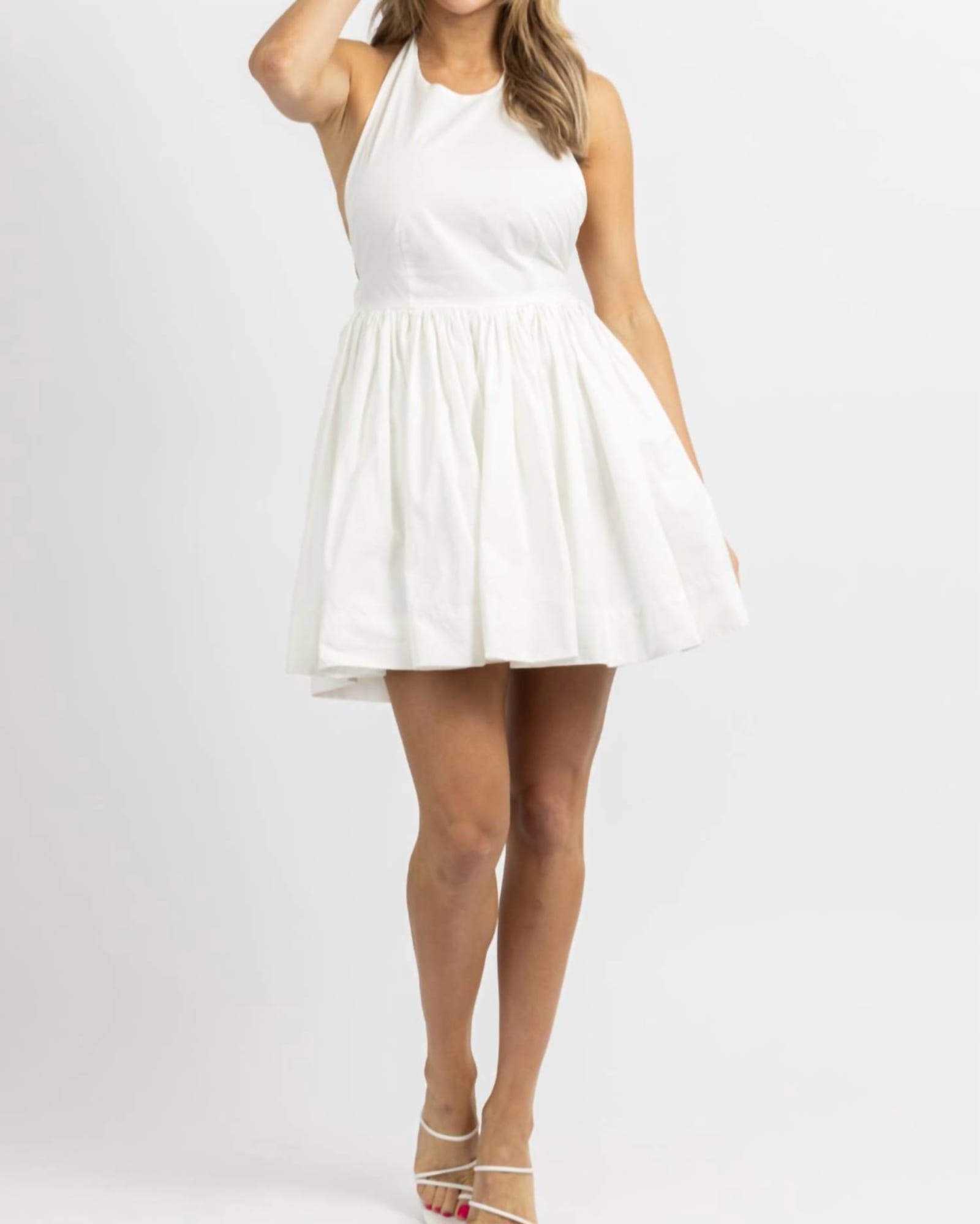 Linen Halterneck Mini Dress In White | White