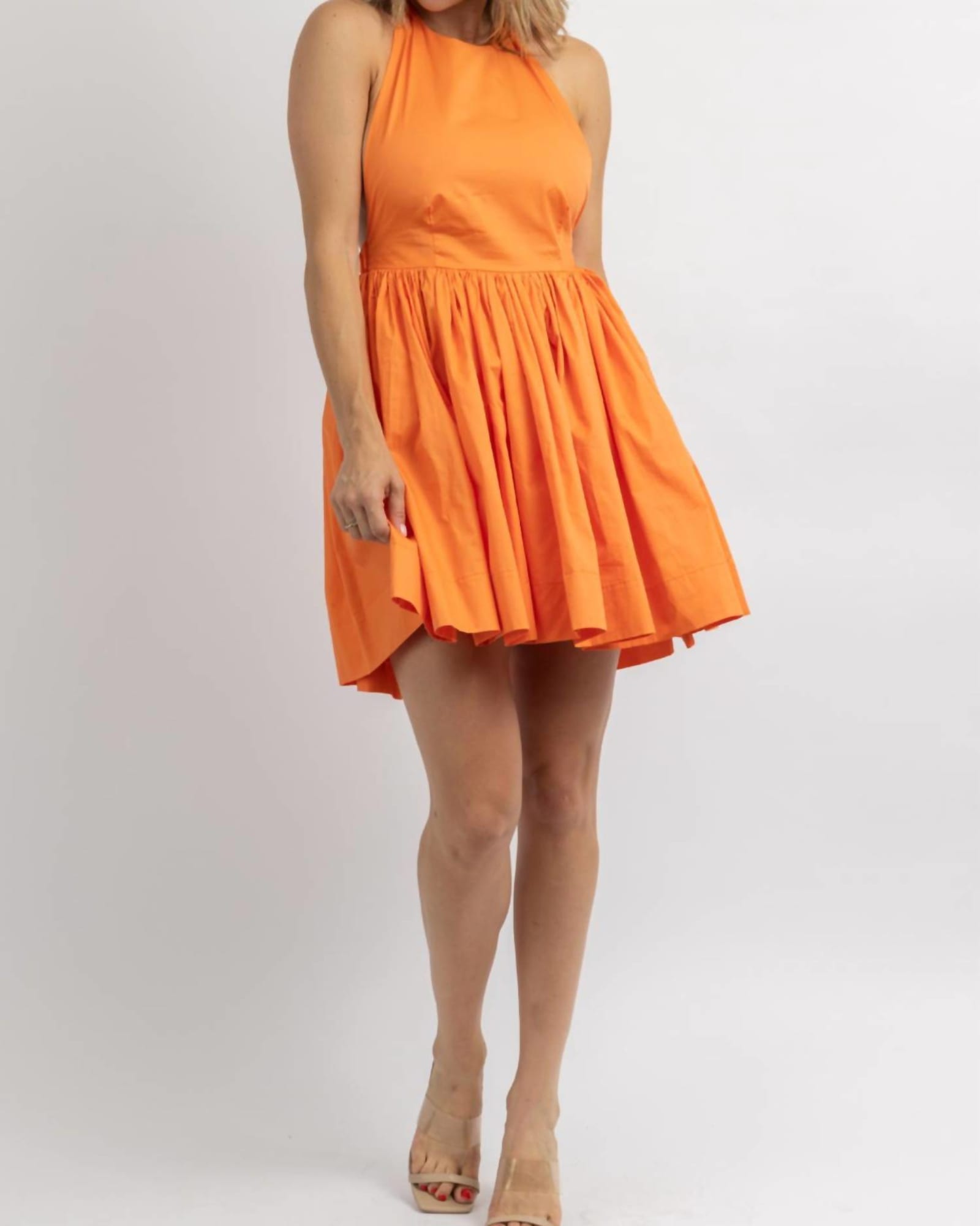 Linen Halterneck Mini Dress In Tangerine | Tangerine