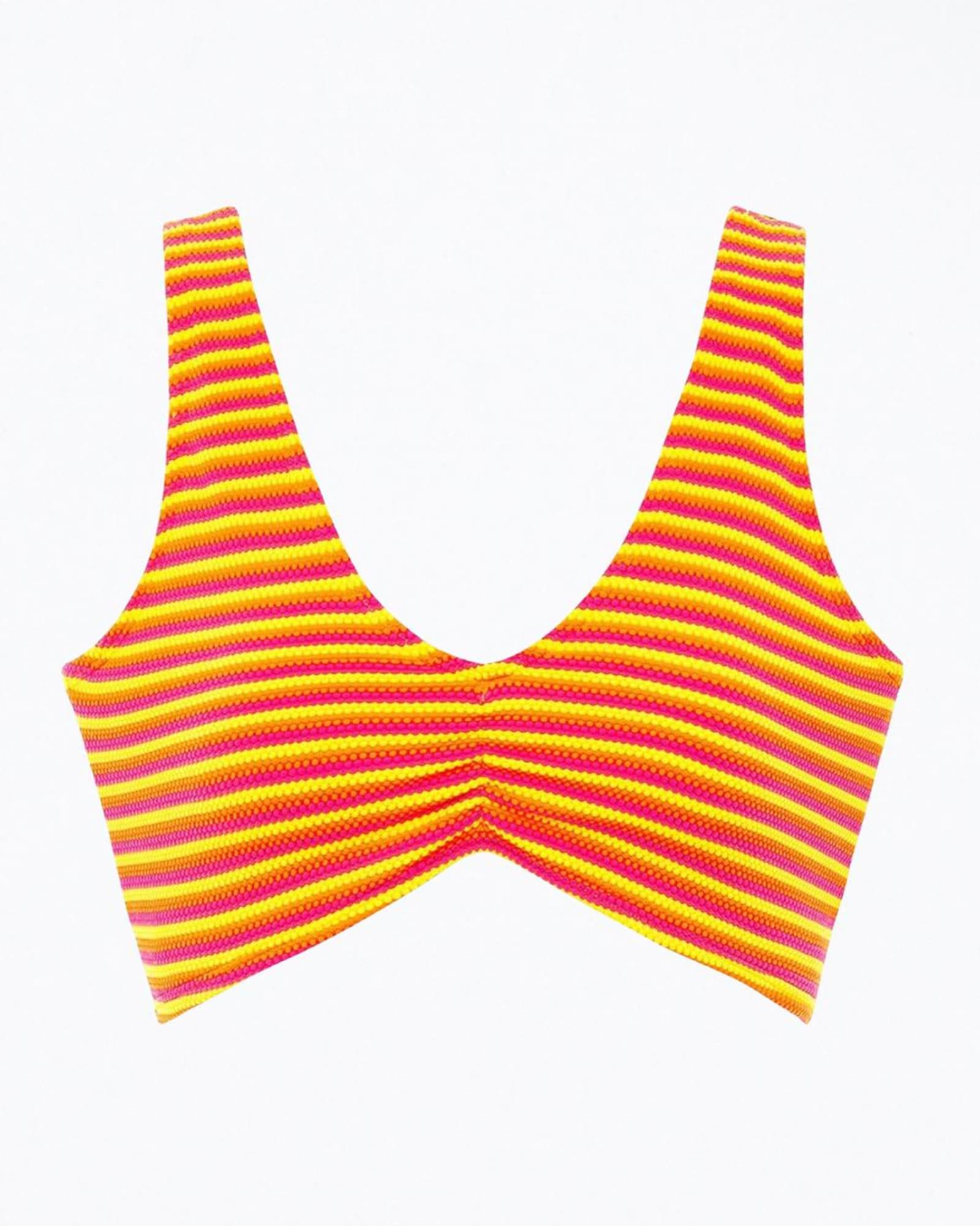 Kim Ruched Variation Bikini Top In Neon Stripe | Neon Stripe